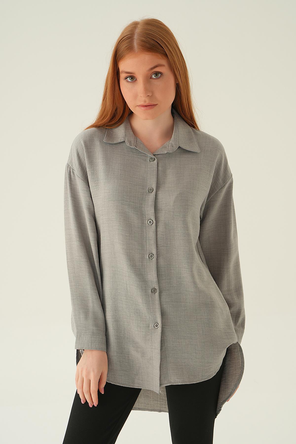 Gri Önü Düğmeli Gömlek 6803-1 - 1