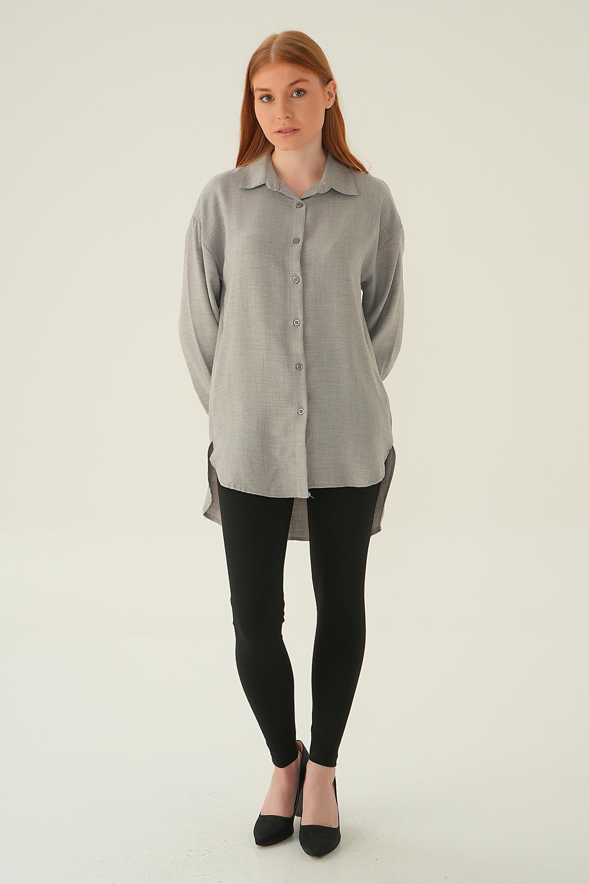 Gri Önü Düğmeli Gömlek 6803-1 - 2