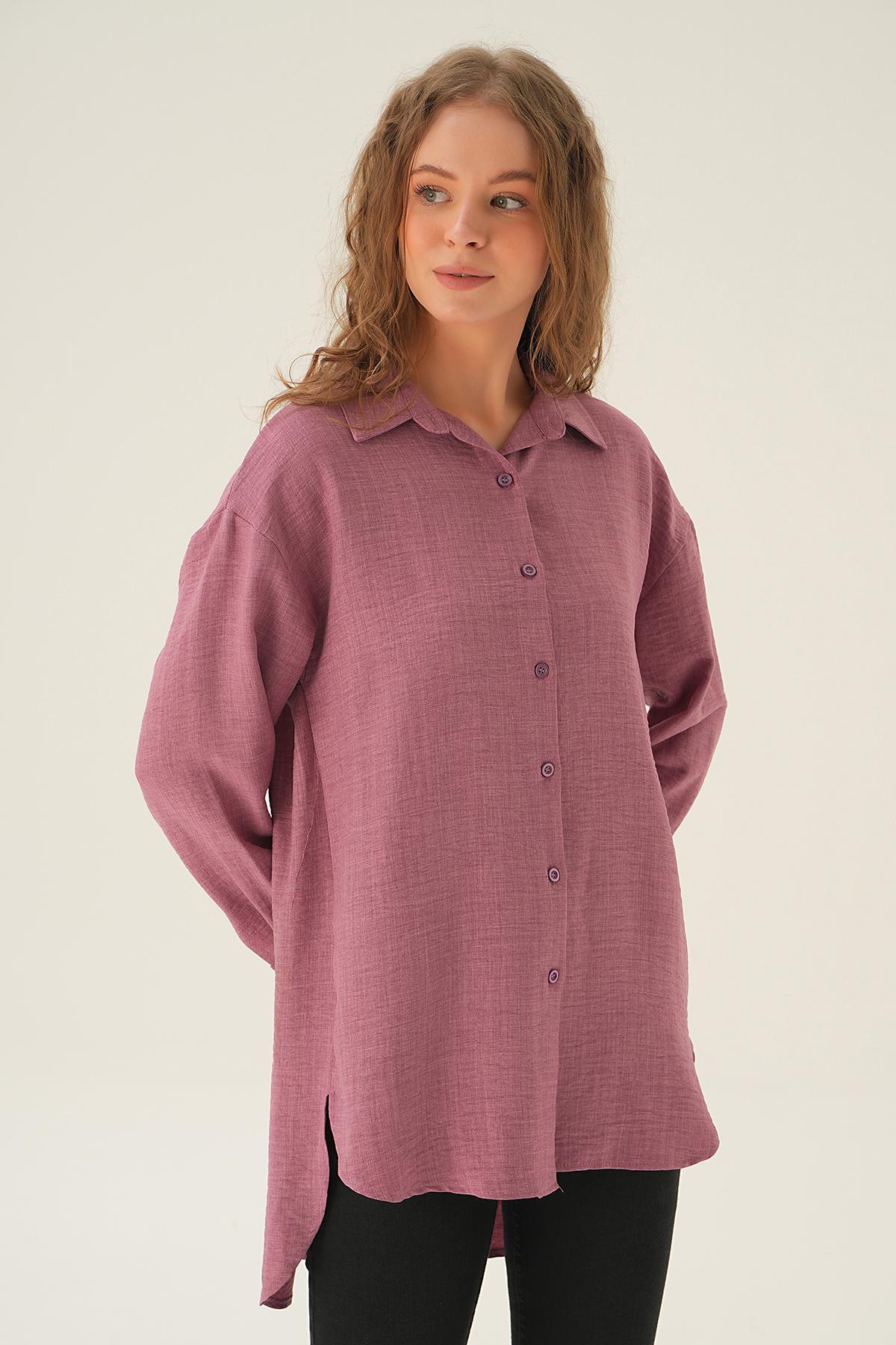 Gül Önü Düğmeli Gömlek 6803-1 - 1