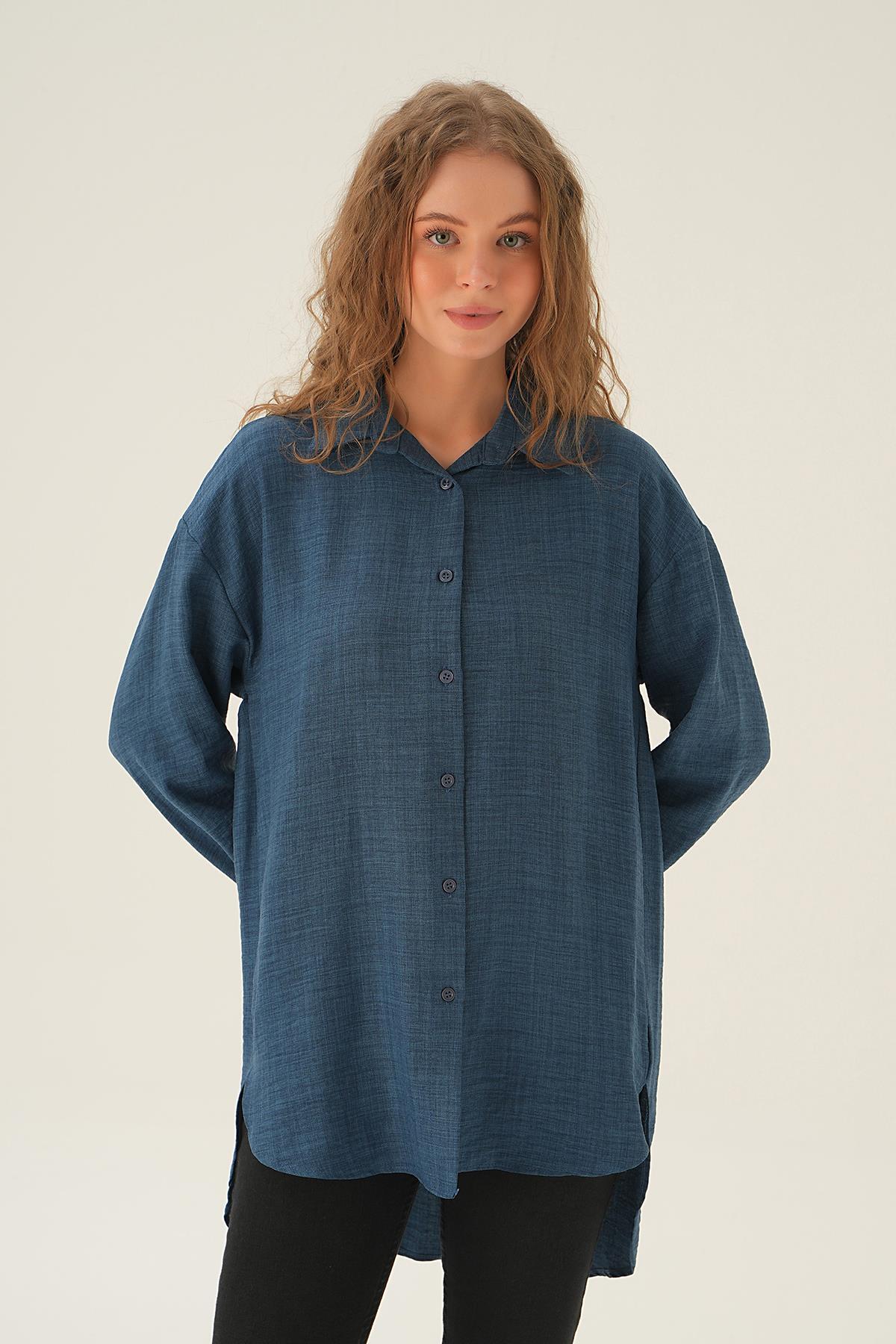 6803-1 Önü Düğmeli Gömlek İndigo 