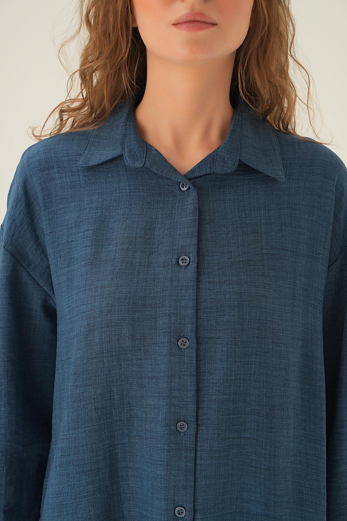 İndigo Önü Düğmeli Gömlek 6803-1 - 2
