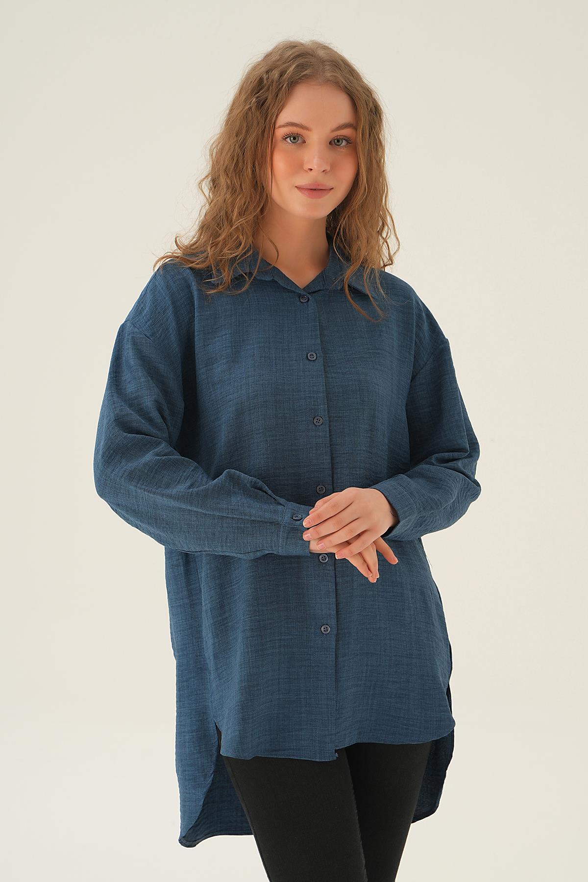 İndigo Önü Düğmeli Gömlek 6803-1 - 3