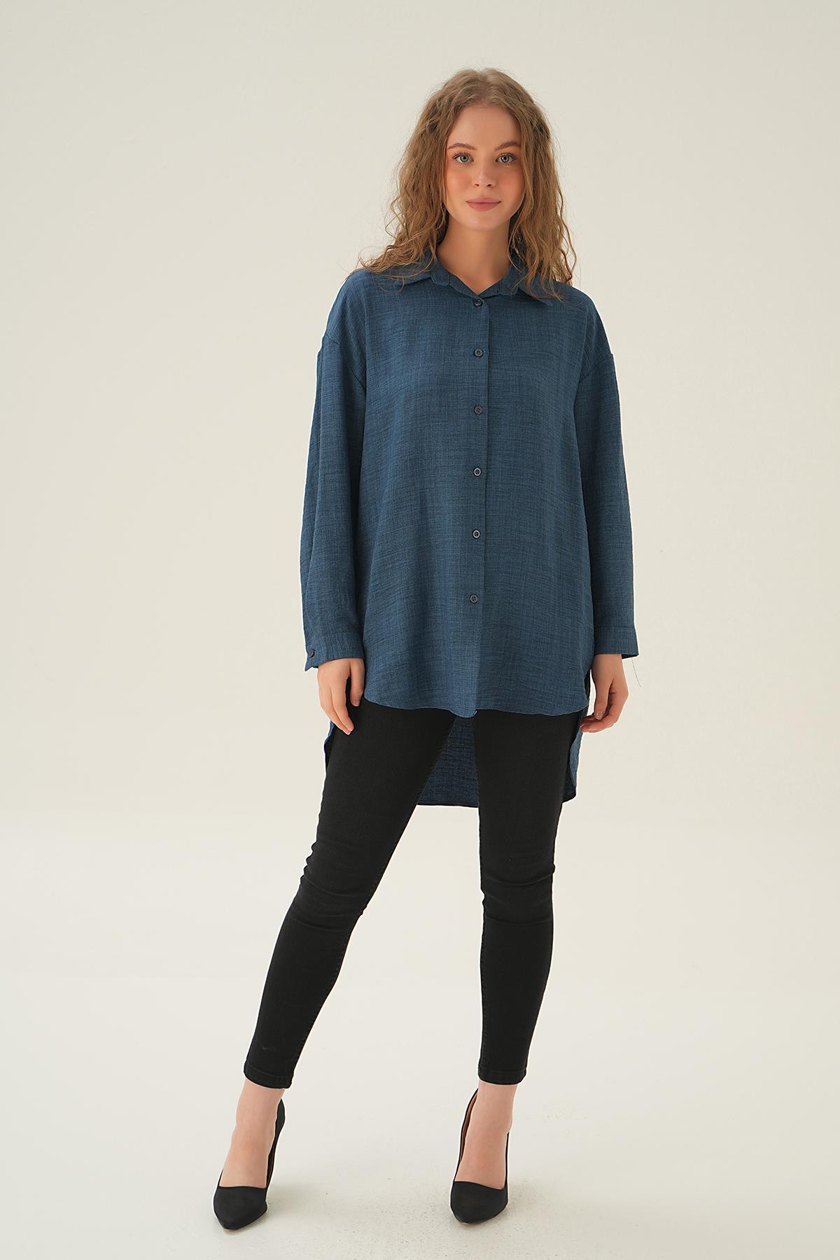 İndigo Önü Düğmeli Gömlek 6803-1 - 6