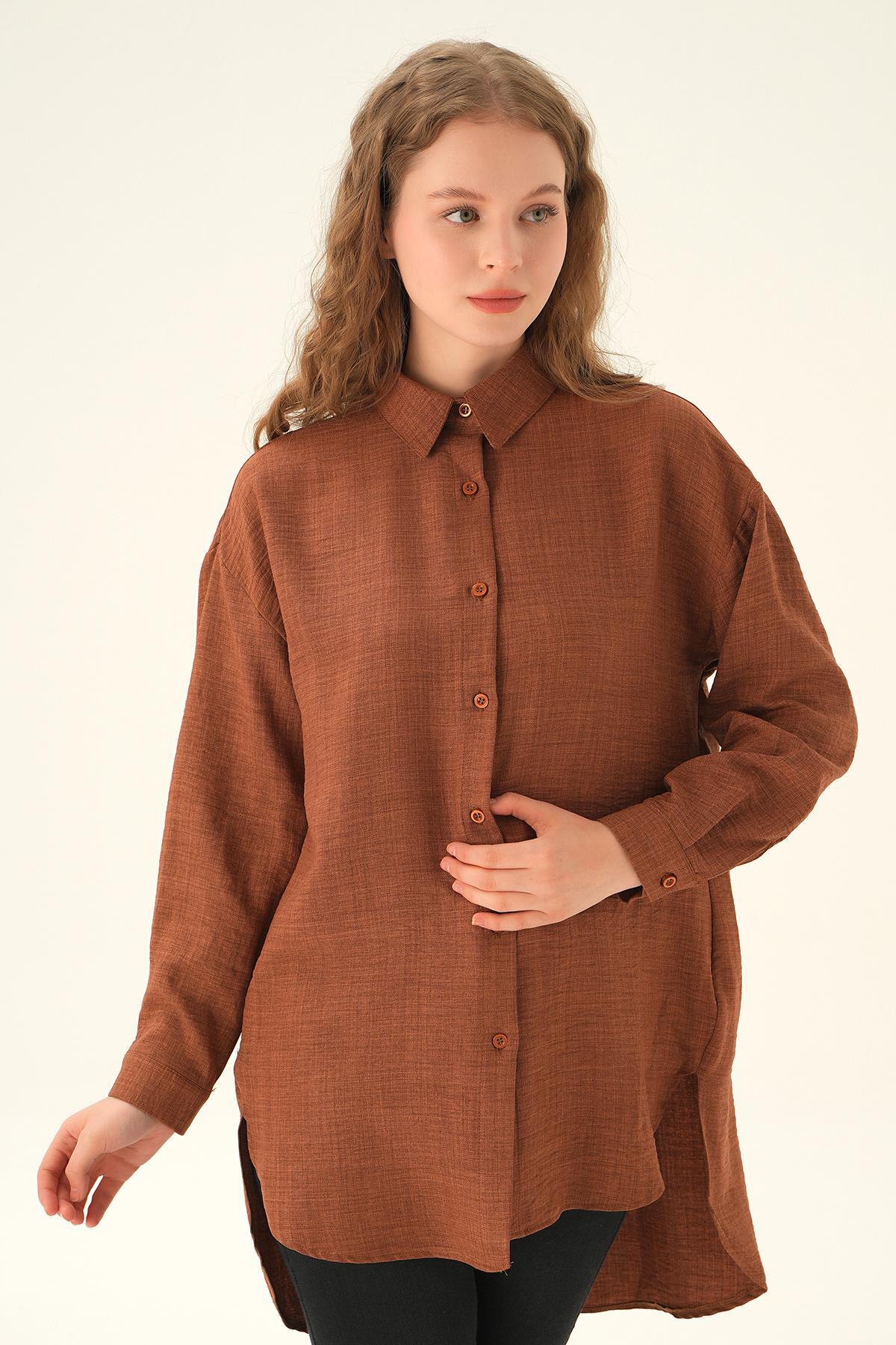 Kahve Önü Düğmeli Gömlek 6803-1 