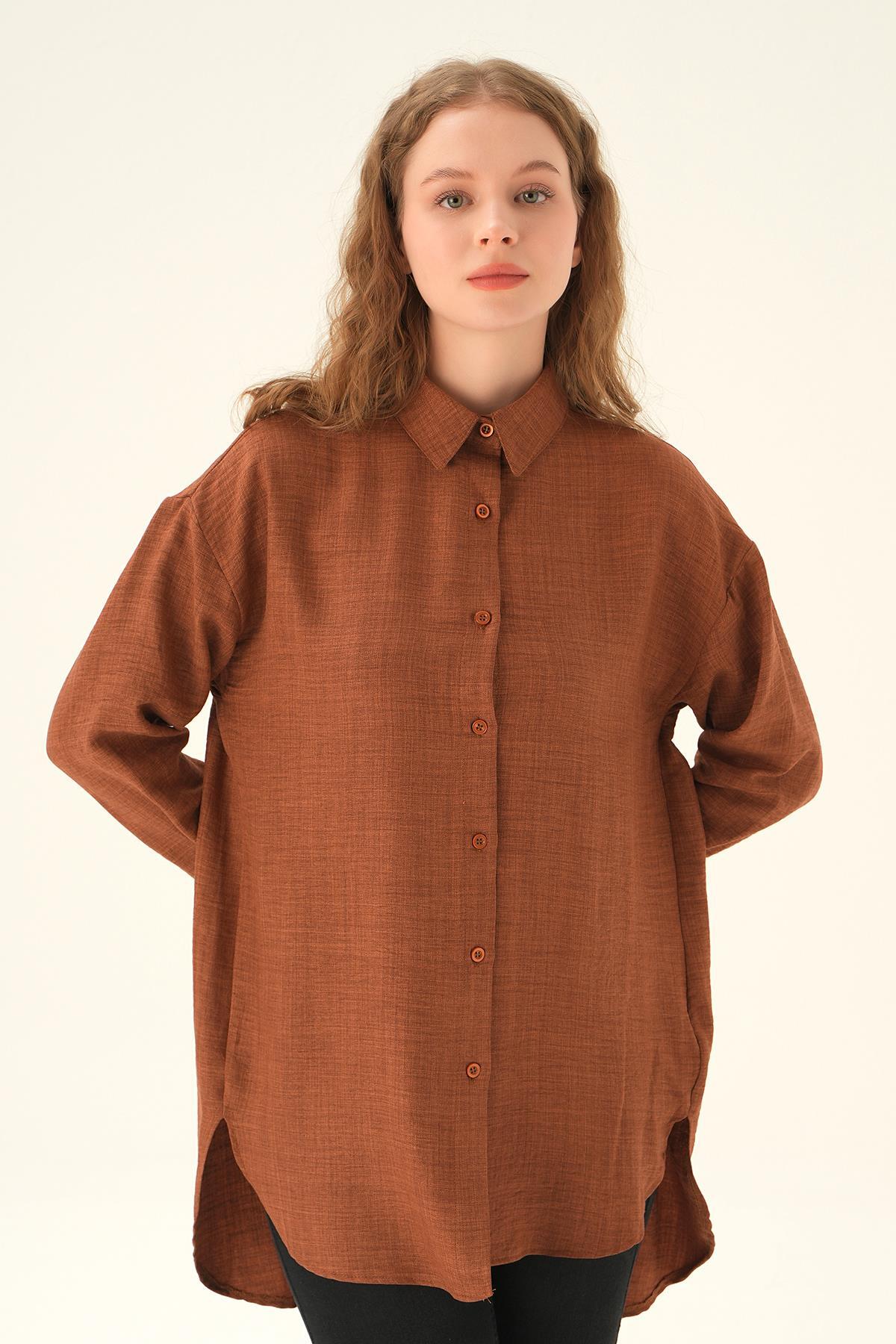 Kahve Önü Düğmeli Gömlek 6803-1 - 3