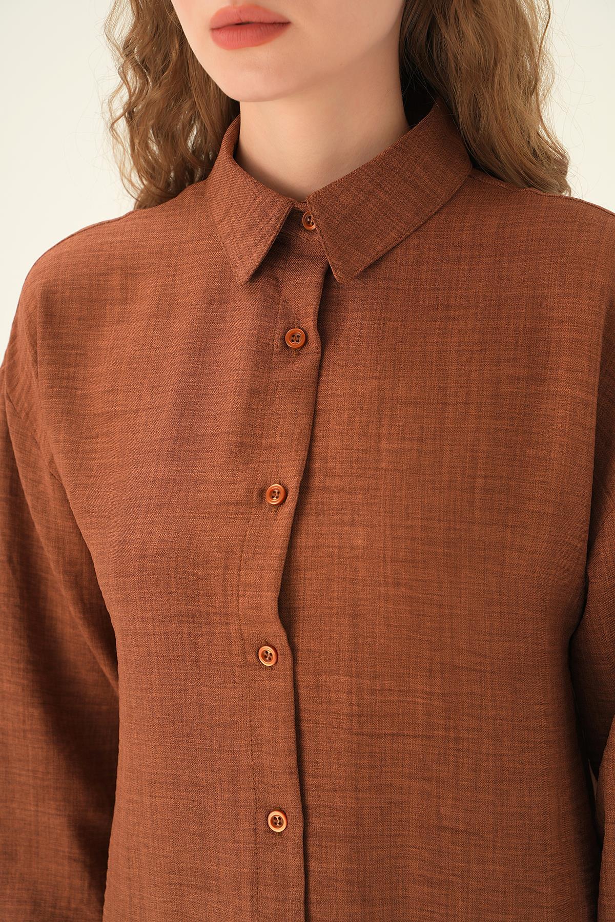 Kahve Önü Düğmeli Gömlek 6803-1 - 5