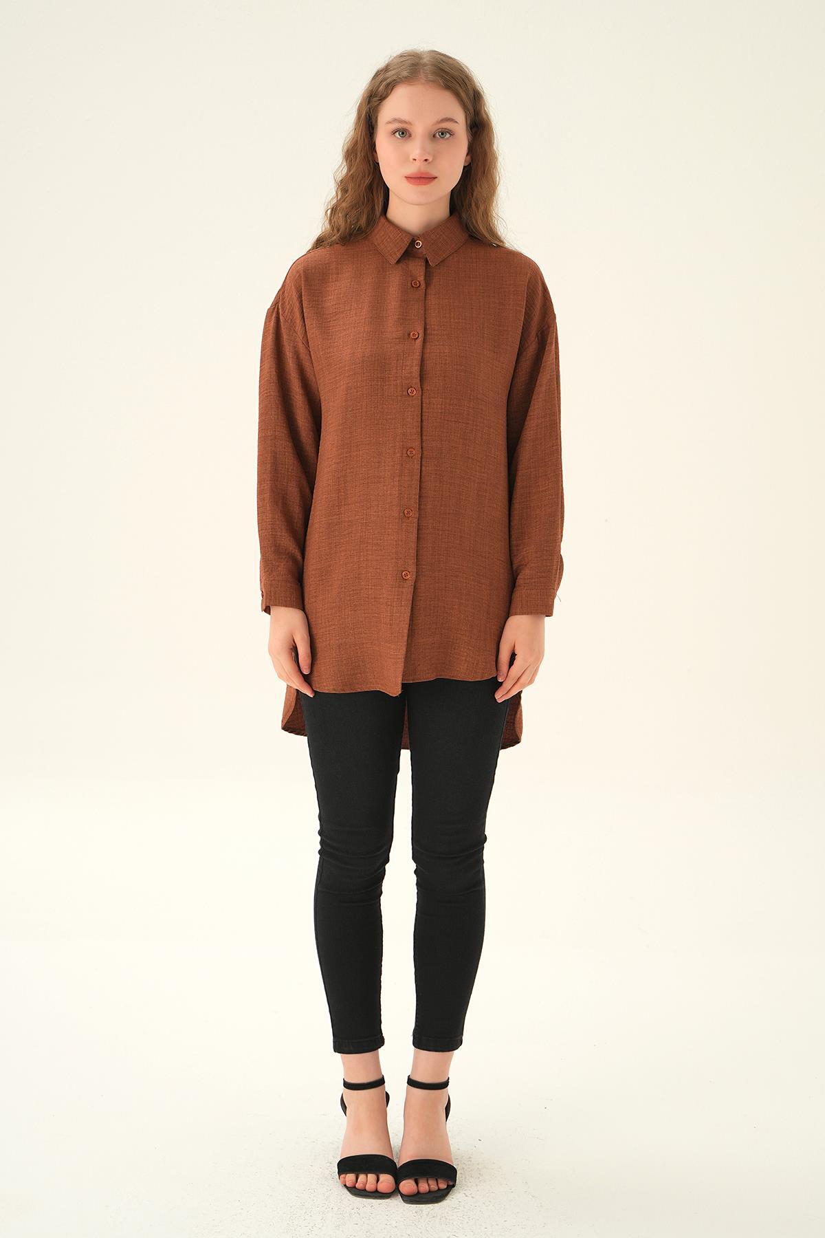 Kahve Önü Düğmeli Gömlek 6803-1 - 6