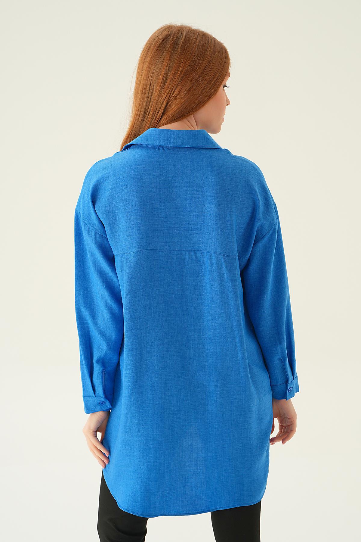 Mavi Önü Düğmeli Gömlek 6803-1 - 4