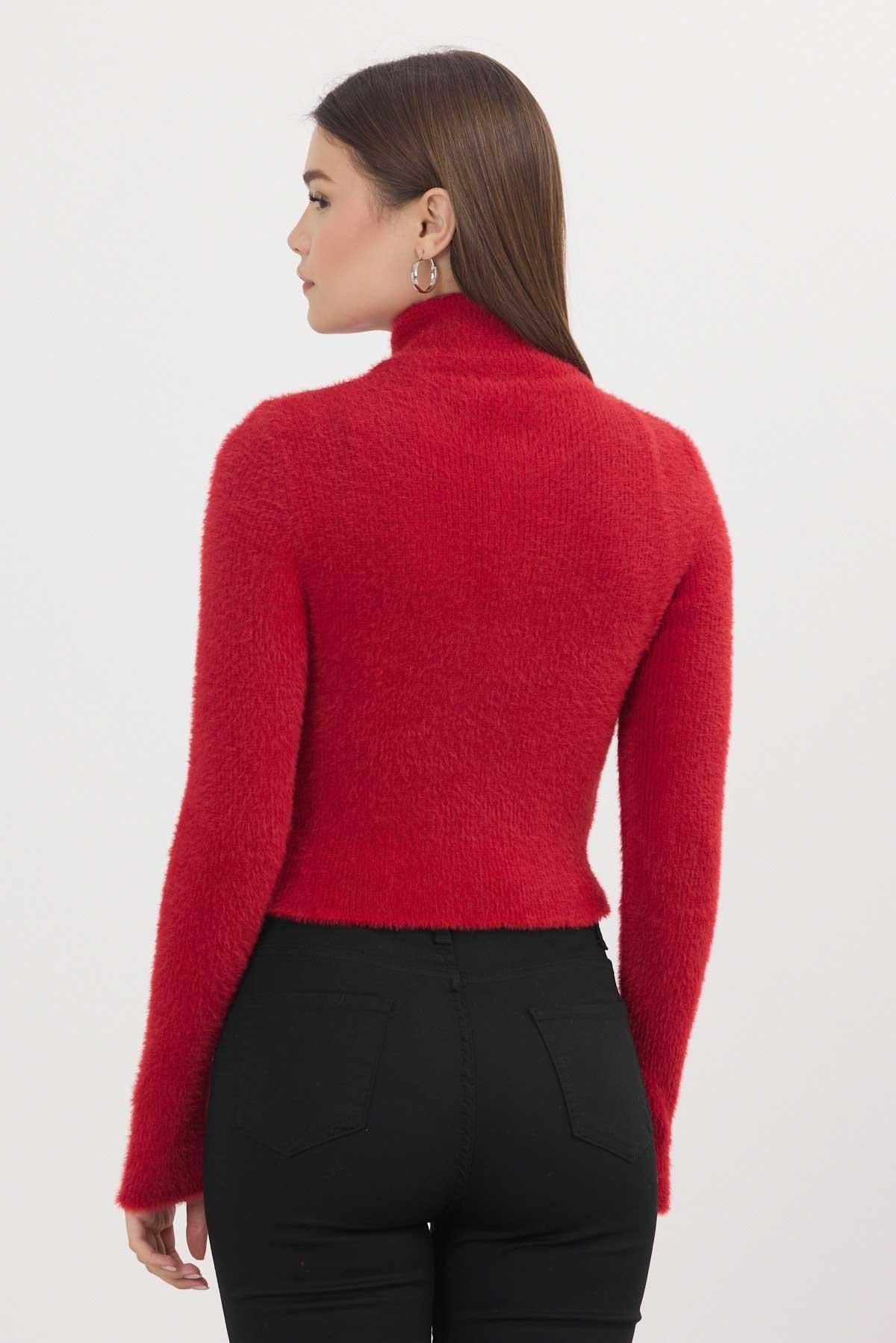 Kırmızı Fermuarlı Kısa Yumoş Hırka 6806 - 5