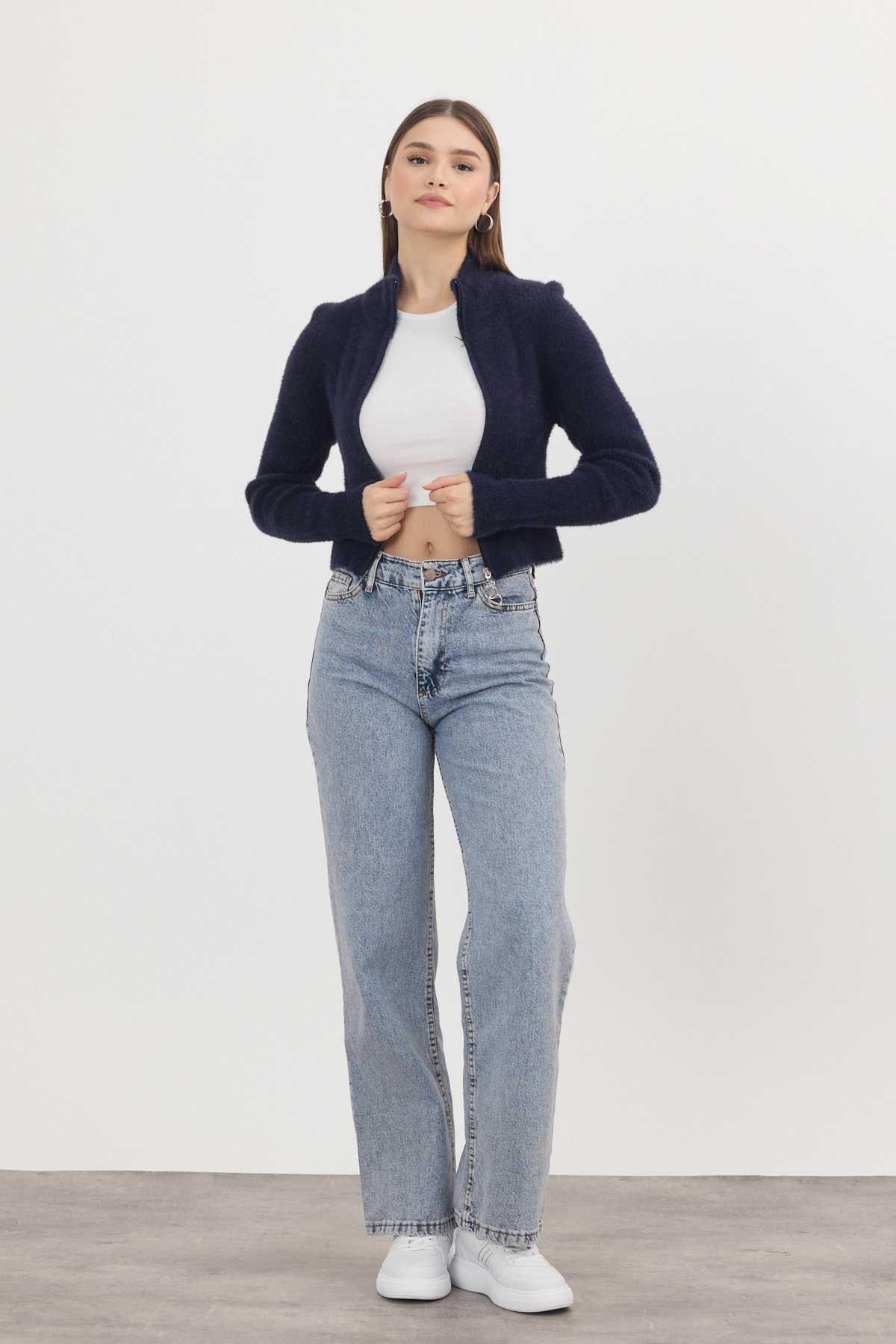 6806 Fermuarlı Kısa Yumoş Hırka Laci - RAYS