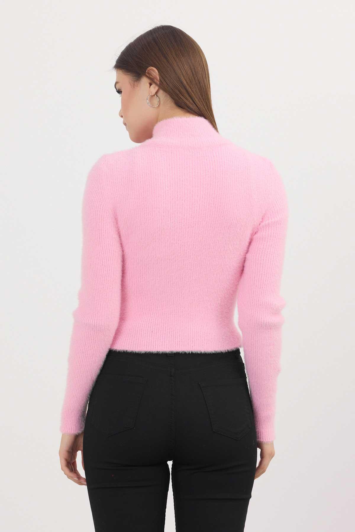 Fermuarlı Kısa Yumoş Hırka 6806 Pembe - 5