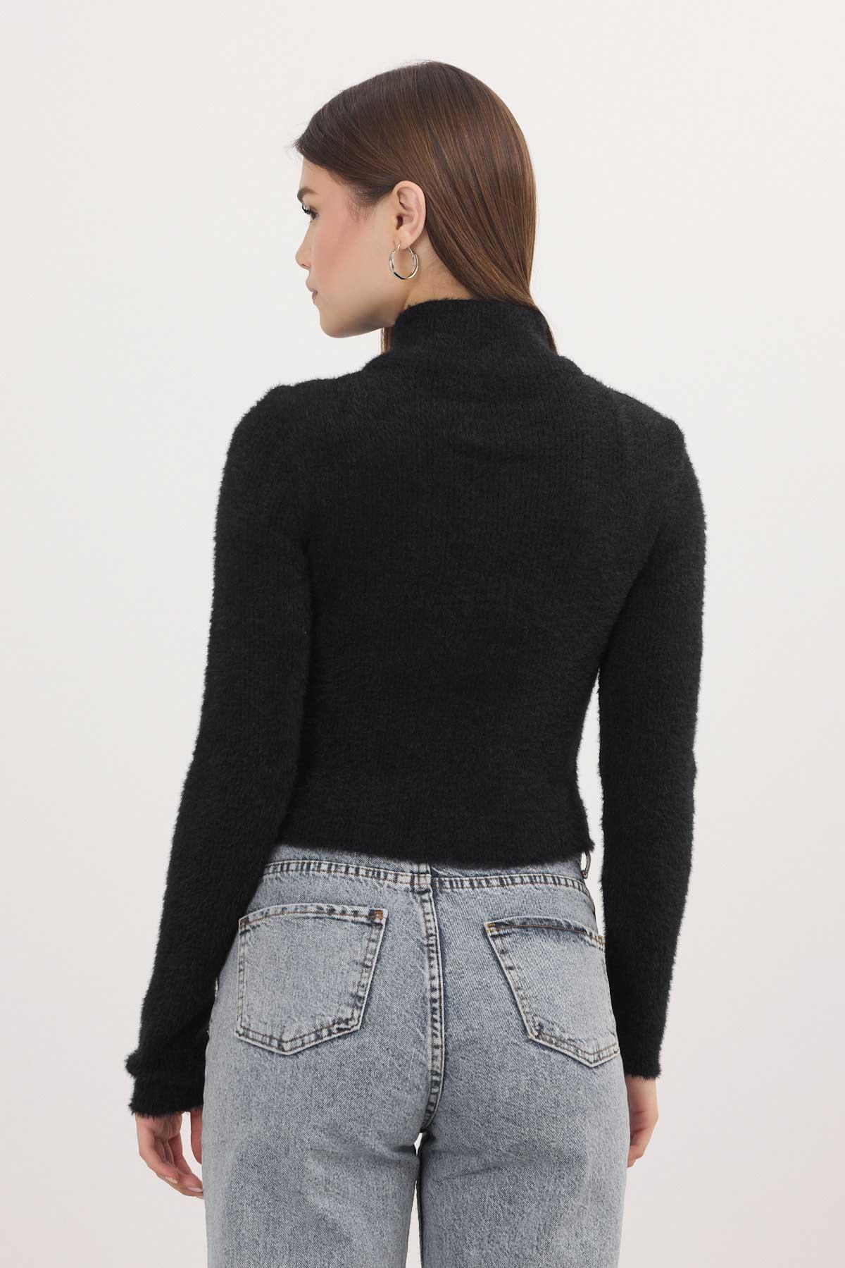 Siyah Fermuarlı Kısa Yumoş Hırka 6806 - 5