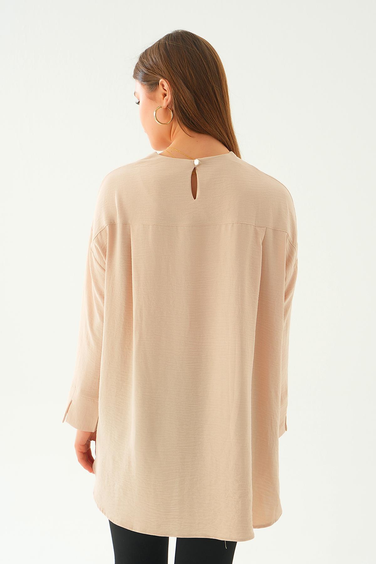 6808A Bisiklet Yaka Tunik Bej - 4