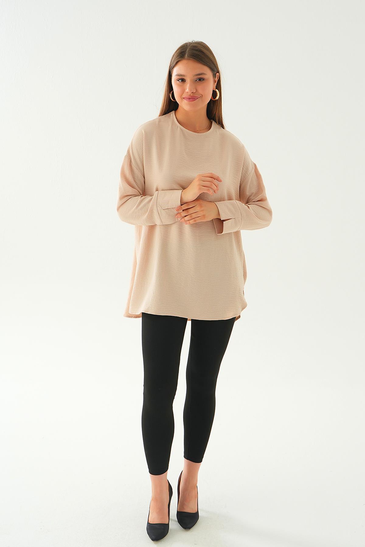 6808A Bisiklet Yaka Tunik Bej - 6