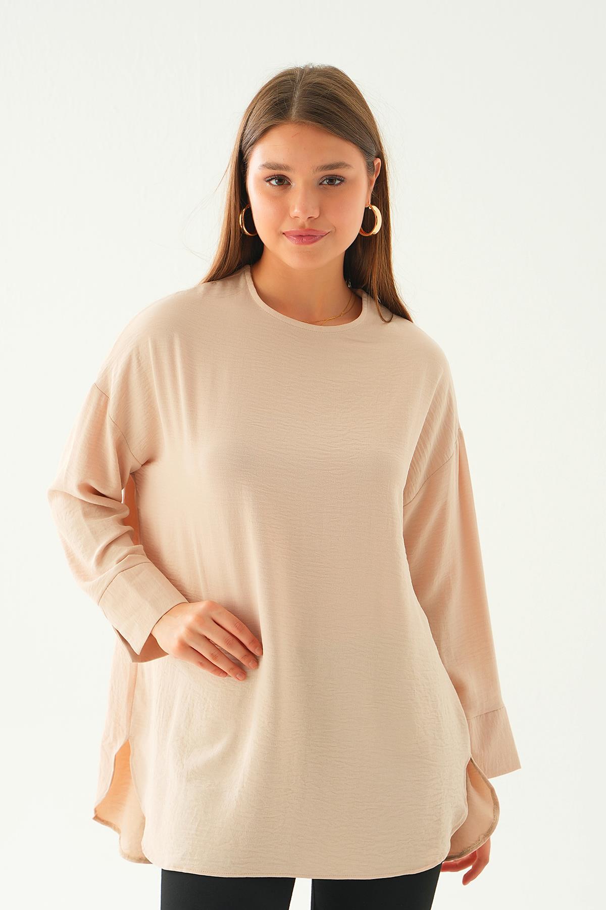 6808A Bisiklet Yaka Tunik Bej - 2