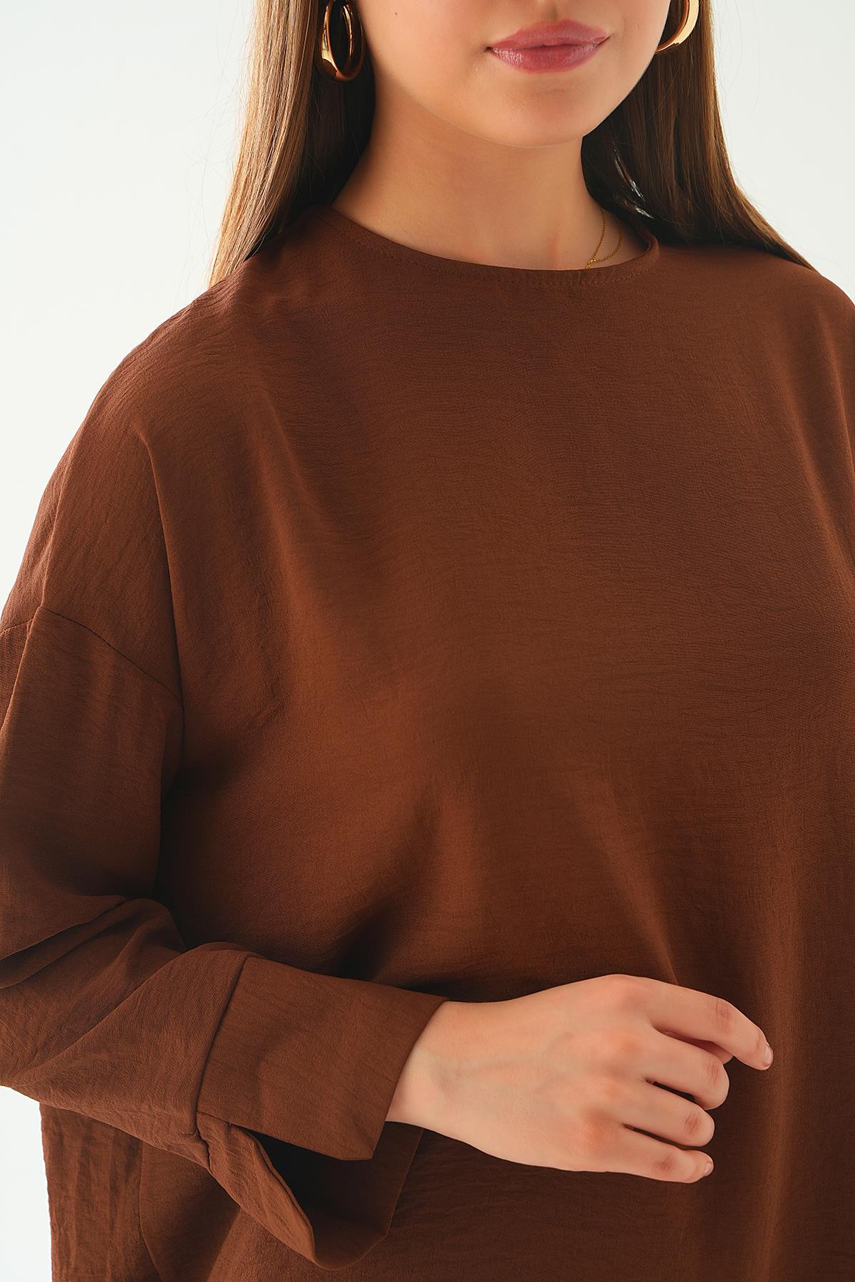 6808A Bisiklet Yaka Tunik Kahve - 5