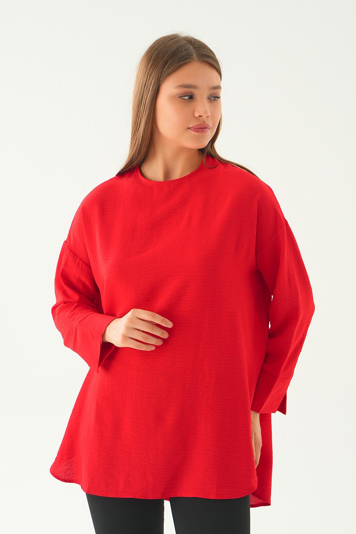 6808A Bisiklet Yaka Tunik Kırmızı - 3