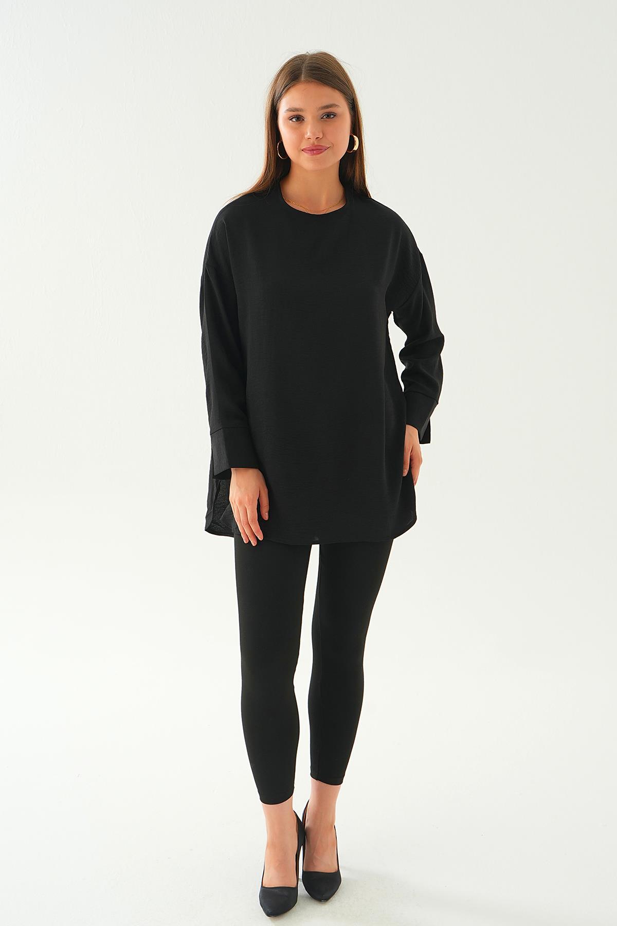 6808A Bisiklet Yaka Tunik Siyah - 1