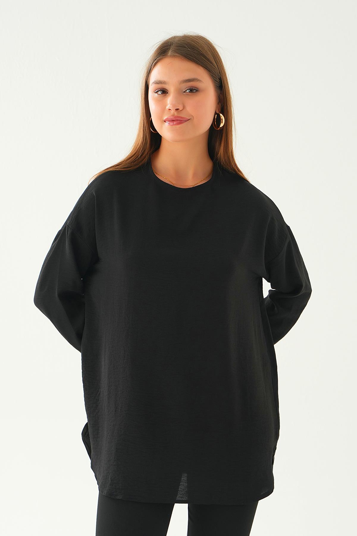 6808A Bisiklet Yaka Tunik Siyah - 3