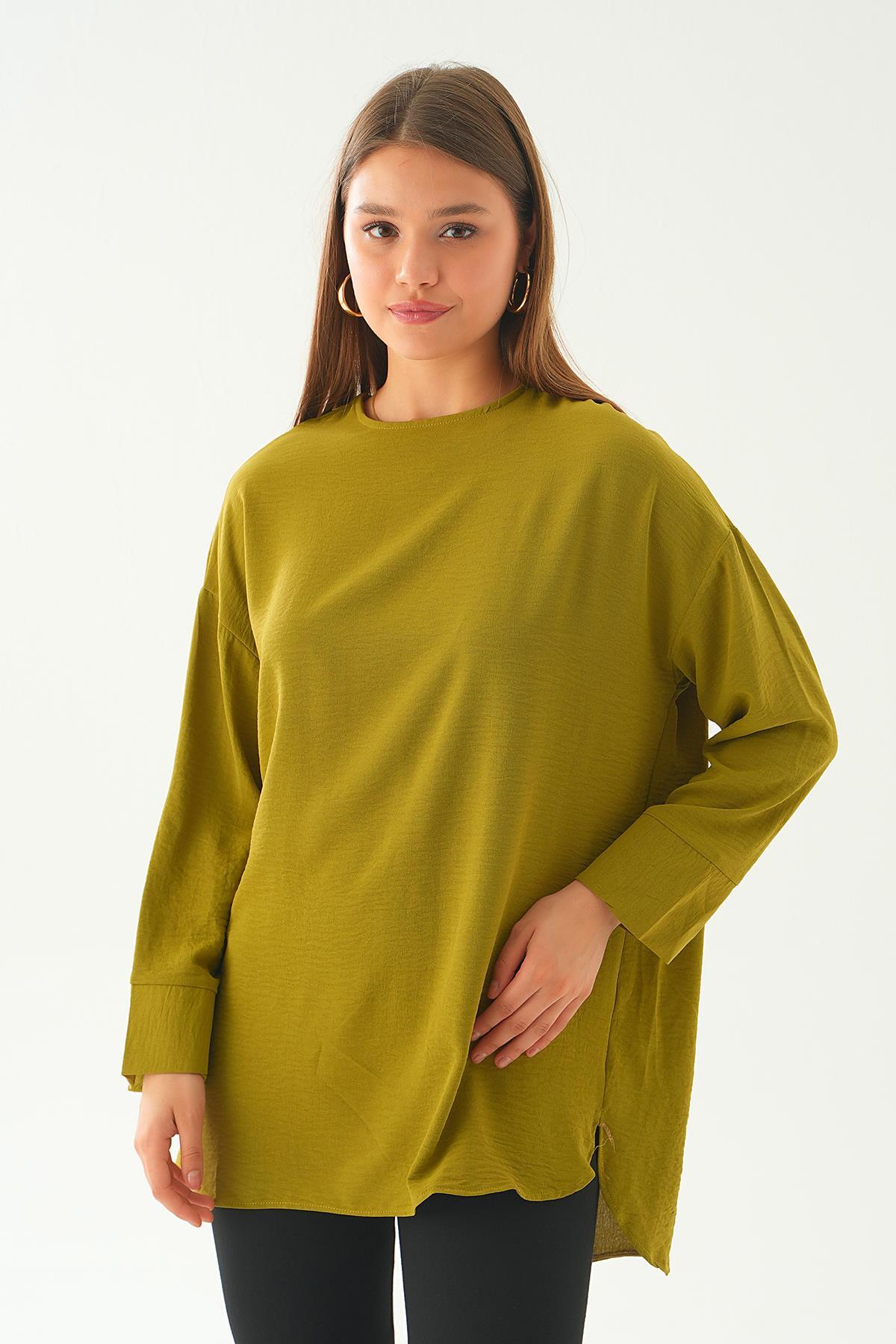 6808A Bisiklet Yaka Tunik Yağ Yeşili - 2