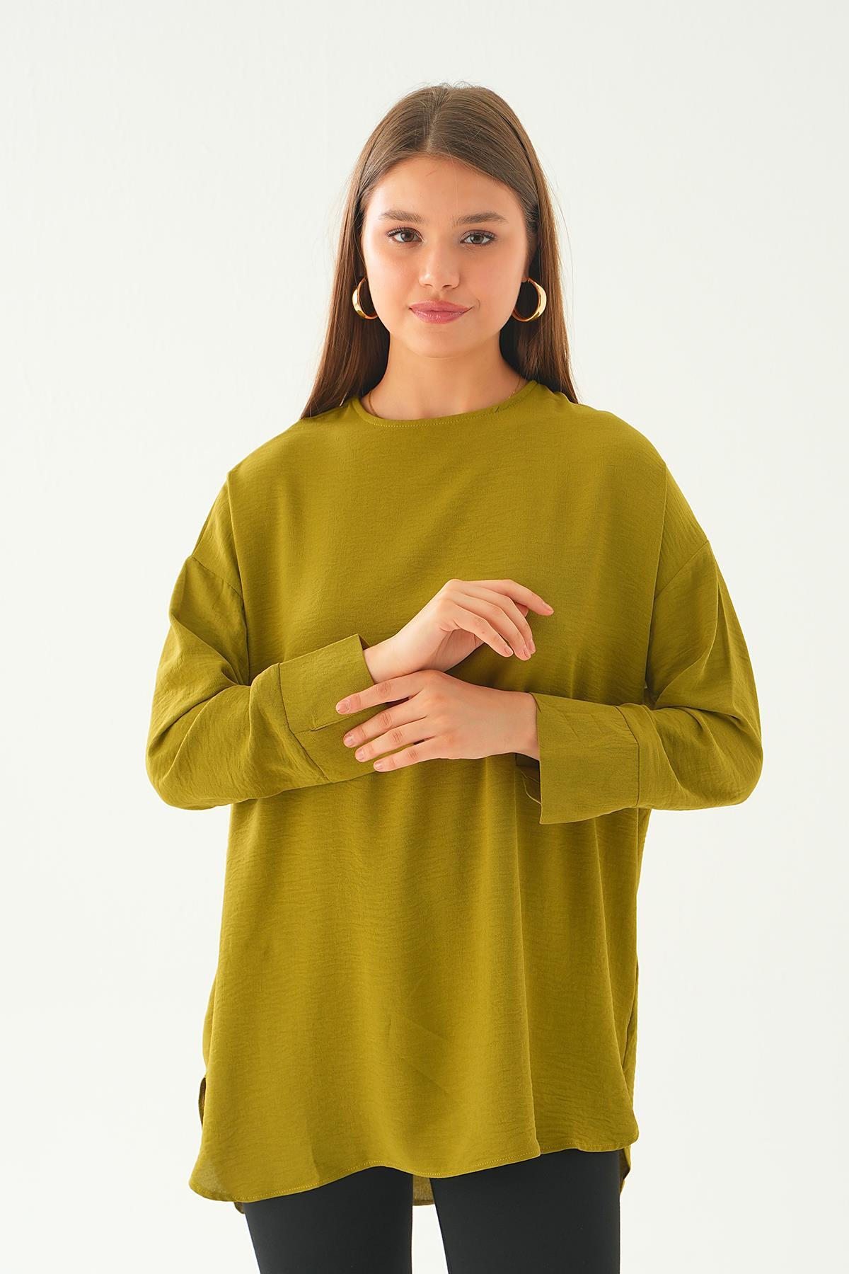 Yağ Yeşili Bisiklet Yaka Tunik 6808A - 1