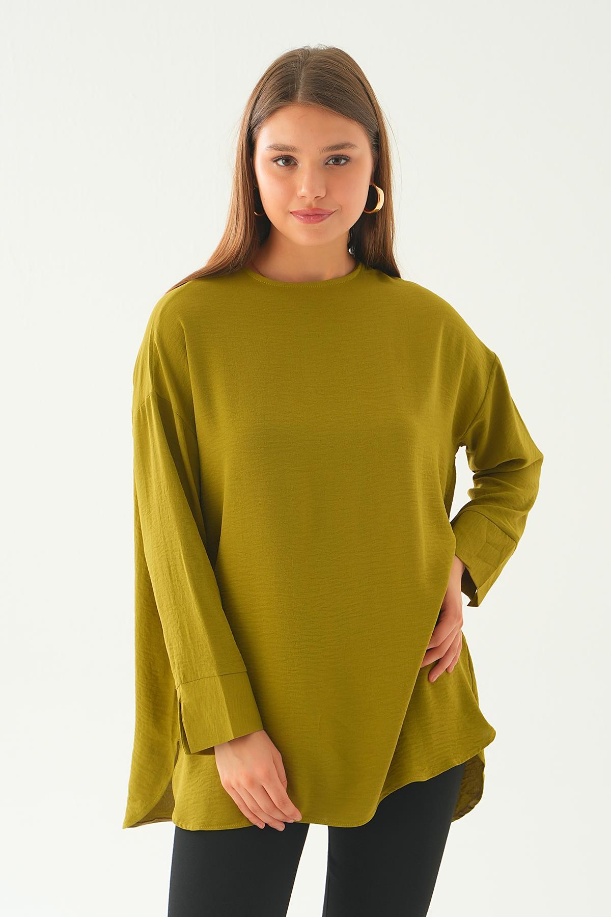 Yağ Yeşili Bisiklet Yaka Tunik 6808A - 3