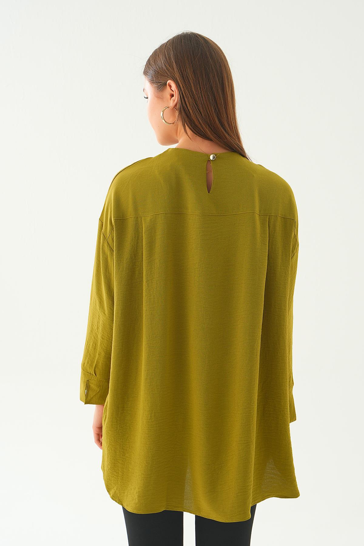 Yağ Yeşili Bisiklet Yaka Tunik 6808A - 4