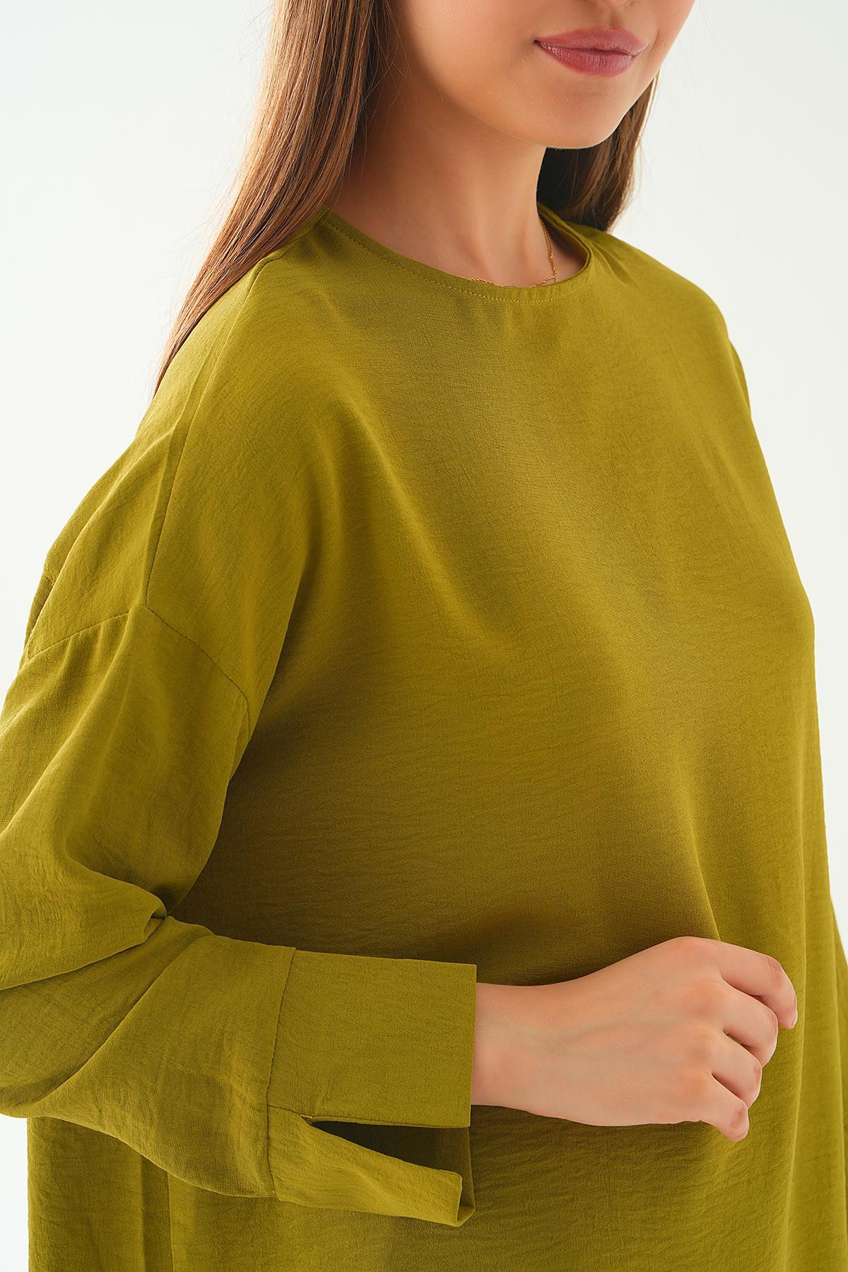 Yağ Yeşili Bisiklet Yaka Tunik 6808A - 5