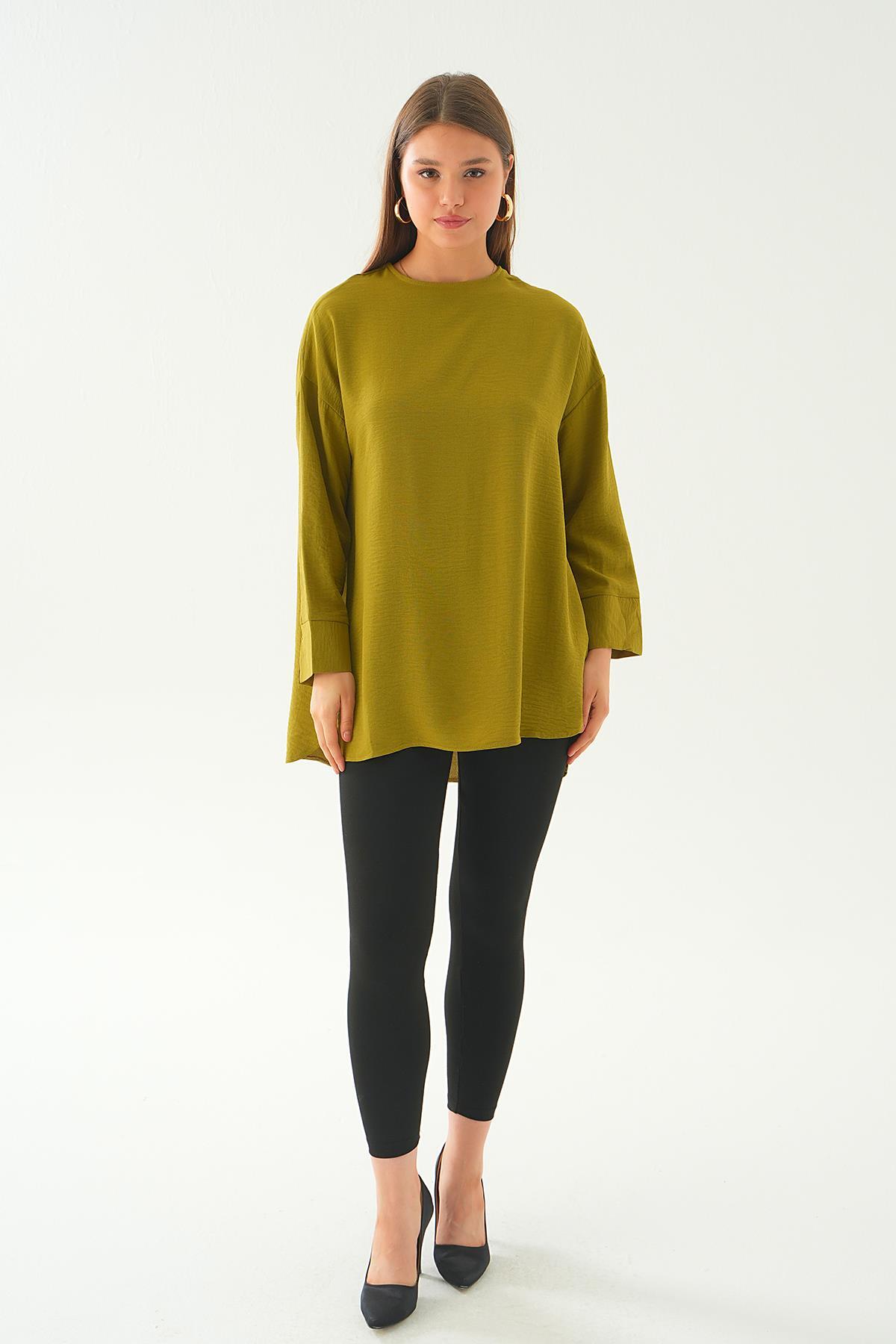 Yağ Yeşili Bisiklet Yaka Tunik 6808A - 6