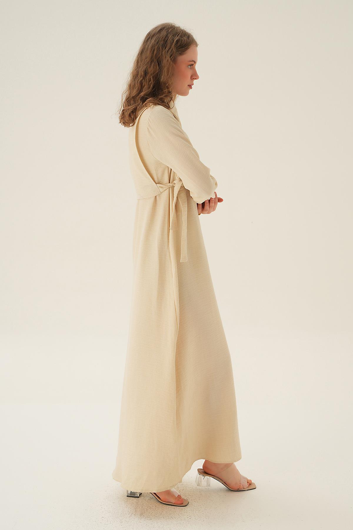 6809A Bolerolu Elbise Bej - 3