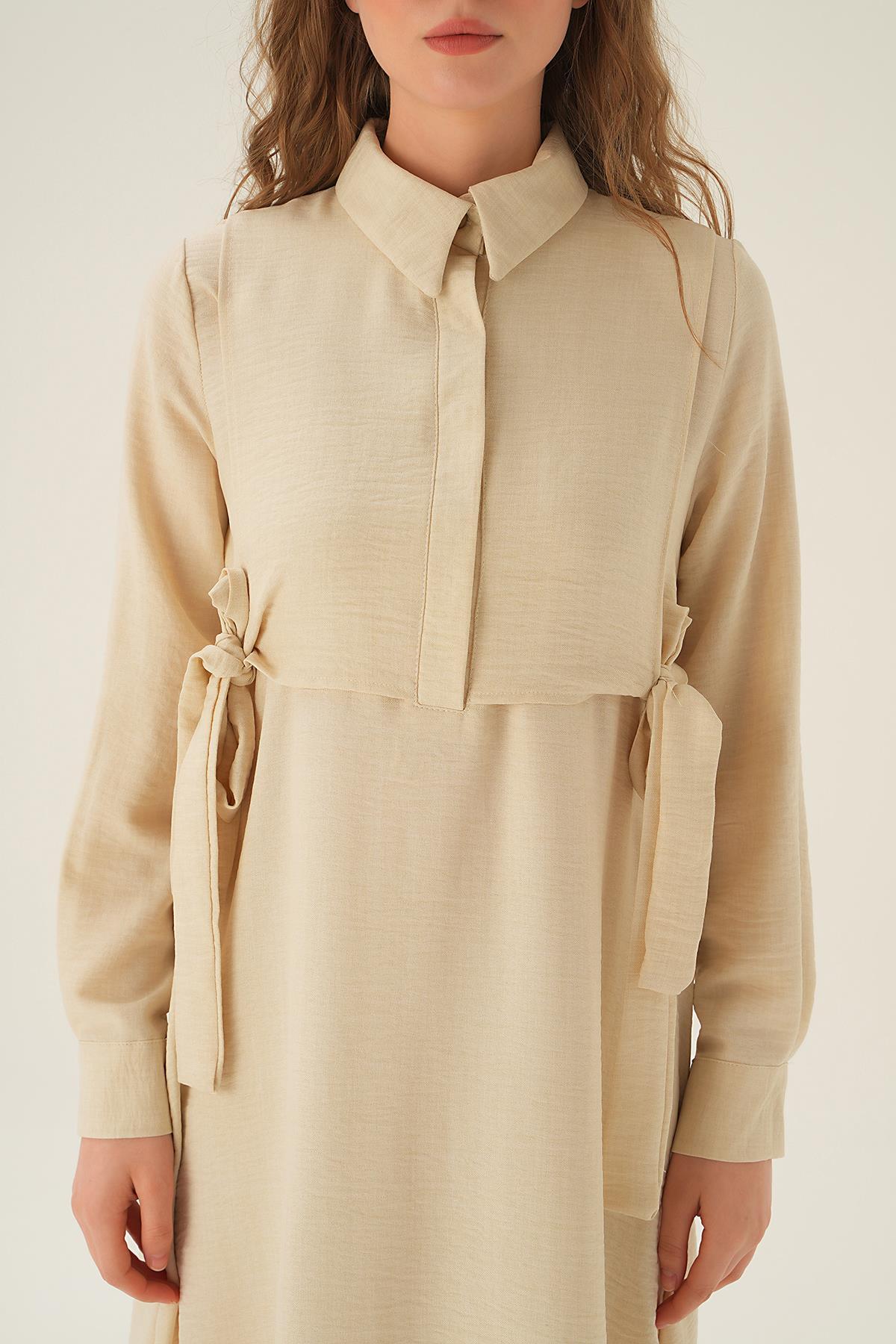 6809A Bolerolu Elbise Bej - 5