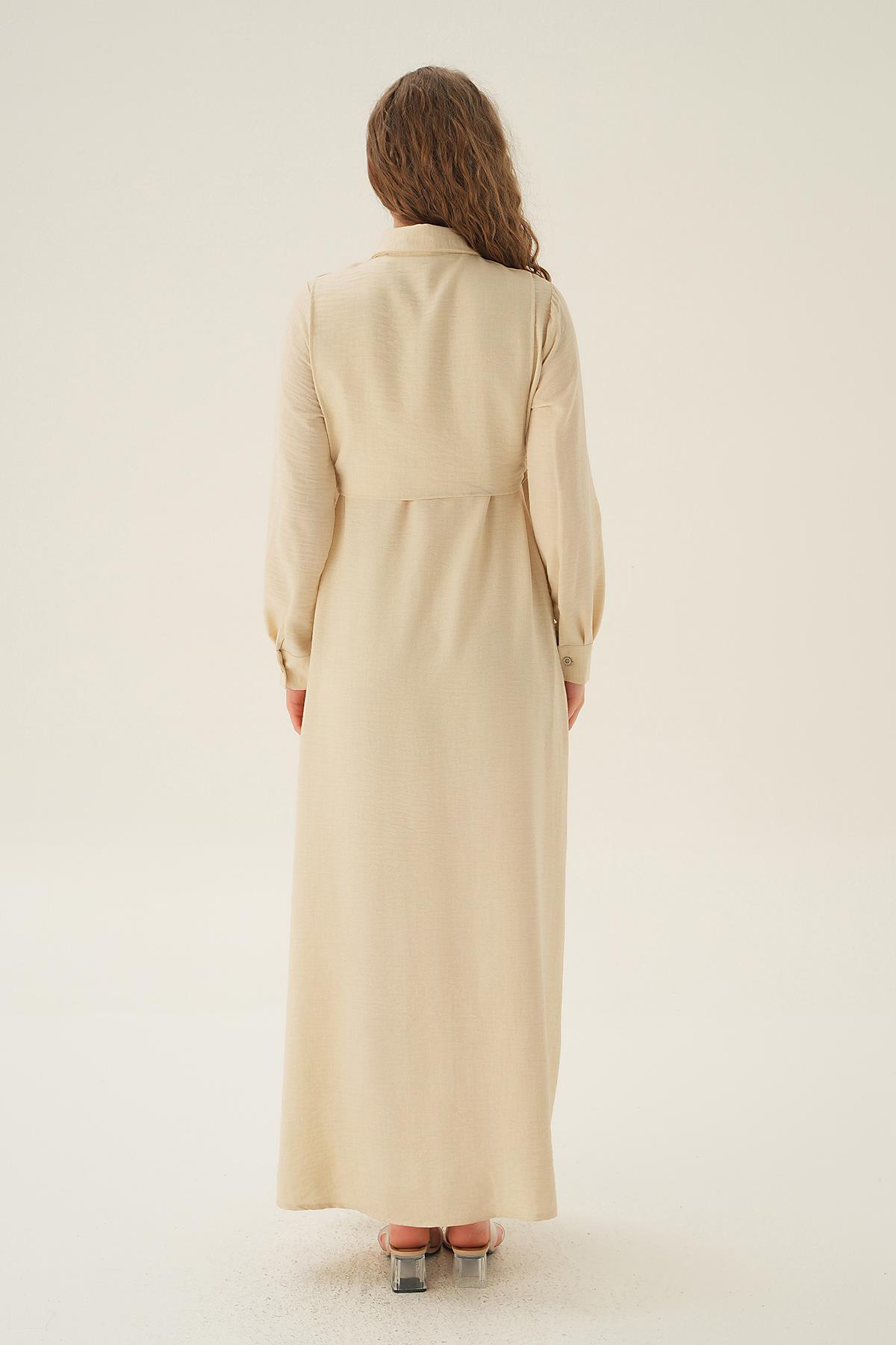 Bej Bolerolu Elbise 6809A - 4