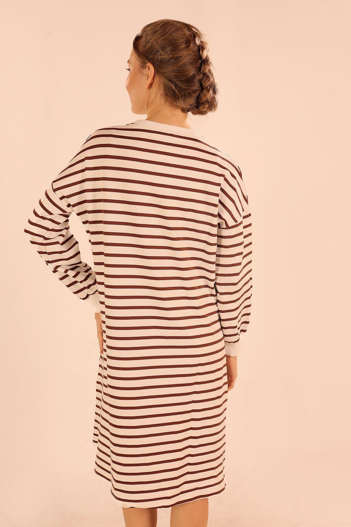Kahve Çizgili Uzun Sweat 6810 - 6