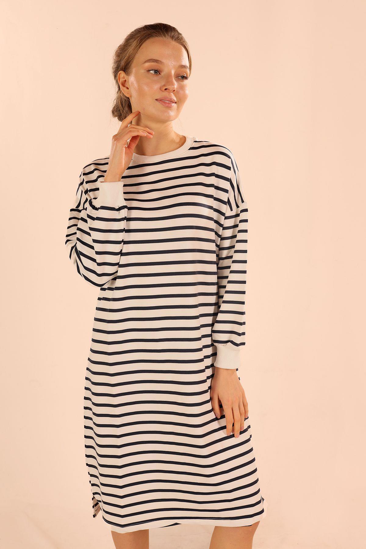 6810 Çizgili Uzun Sweat Laci - 6