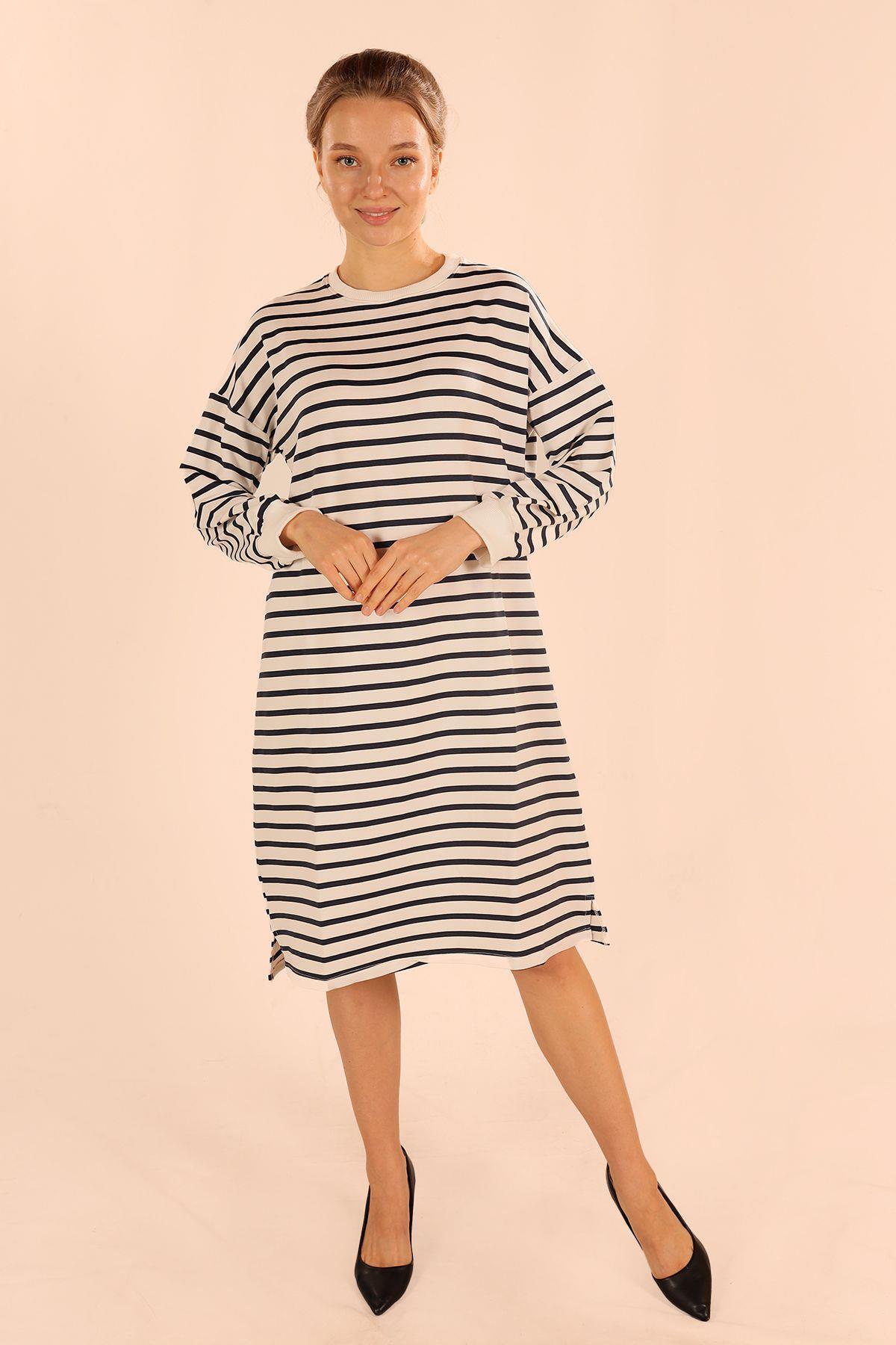 6810 Çizgili Uzun Sweat Laci - 2