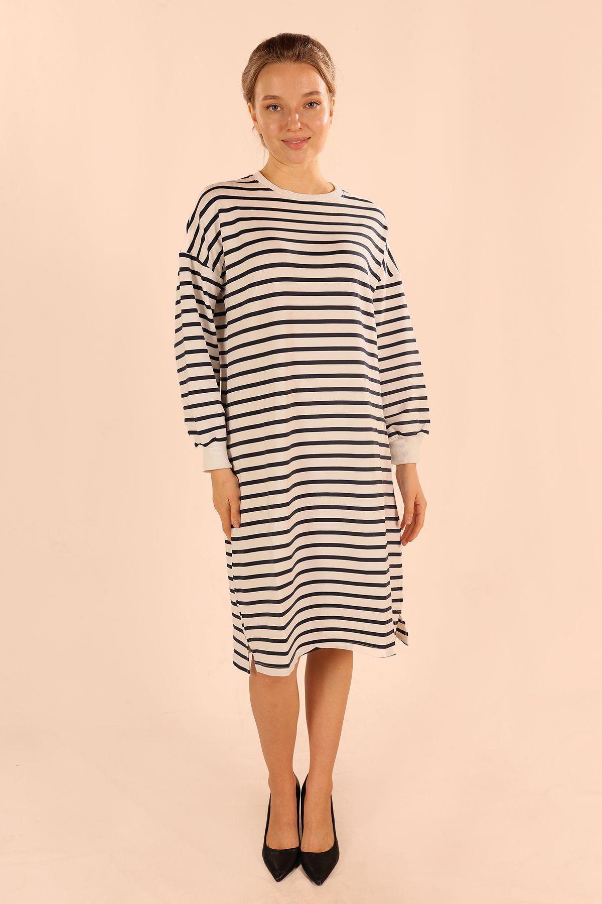 6810 Çizgili Uzun Sweat Laci - 3