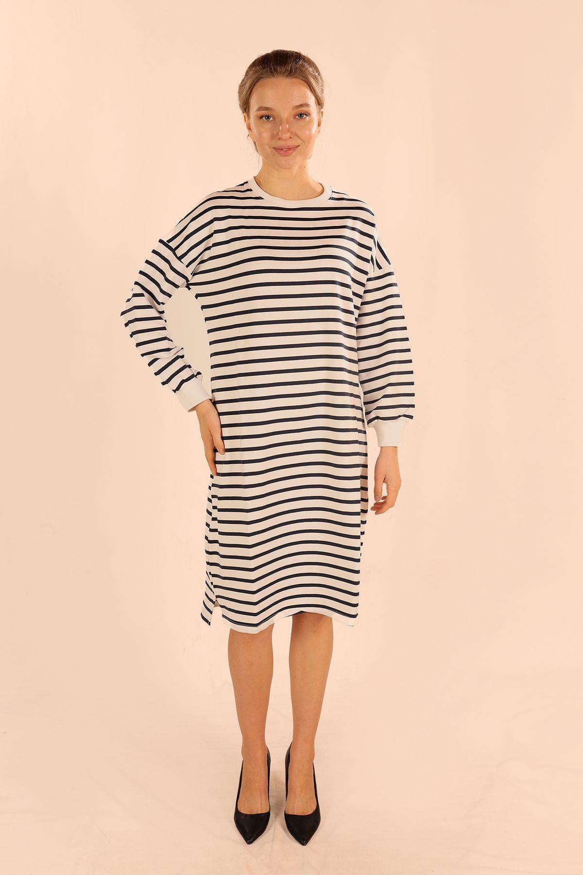 Laci Çizgili Uzun Sweat 6810 - 1