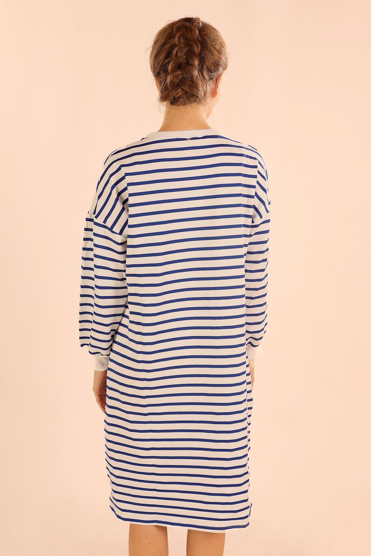 Saks Çizgili Uzun Sweat 6810 - 7