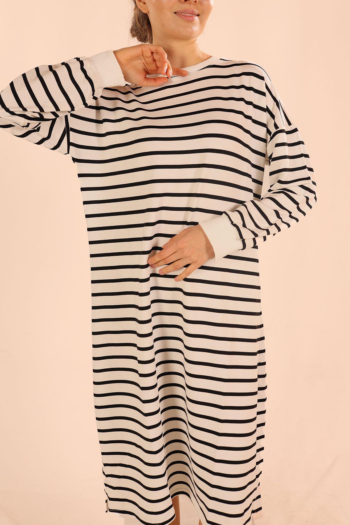 Siyah Çizgili Uzun Sweat 6810 - 3