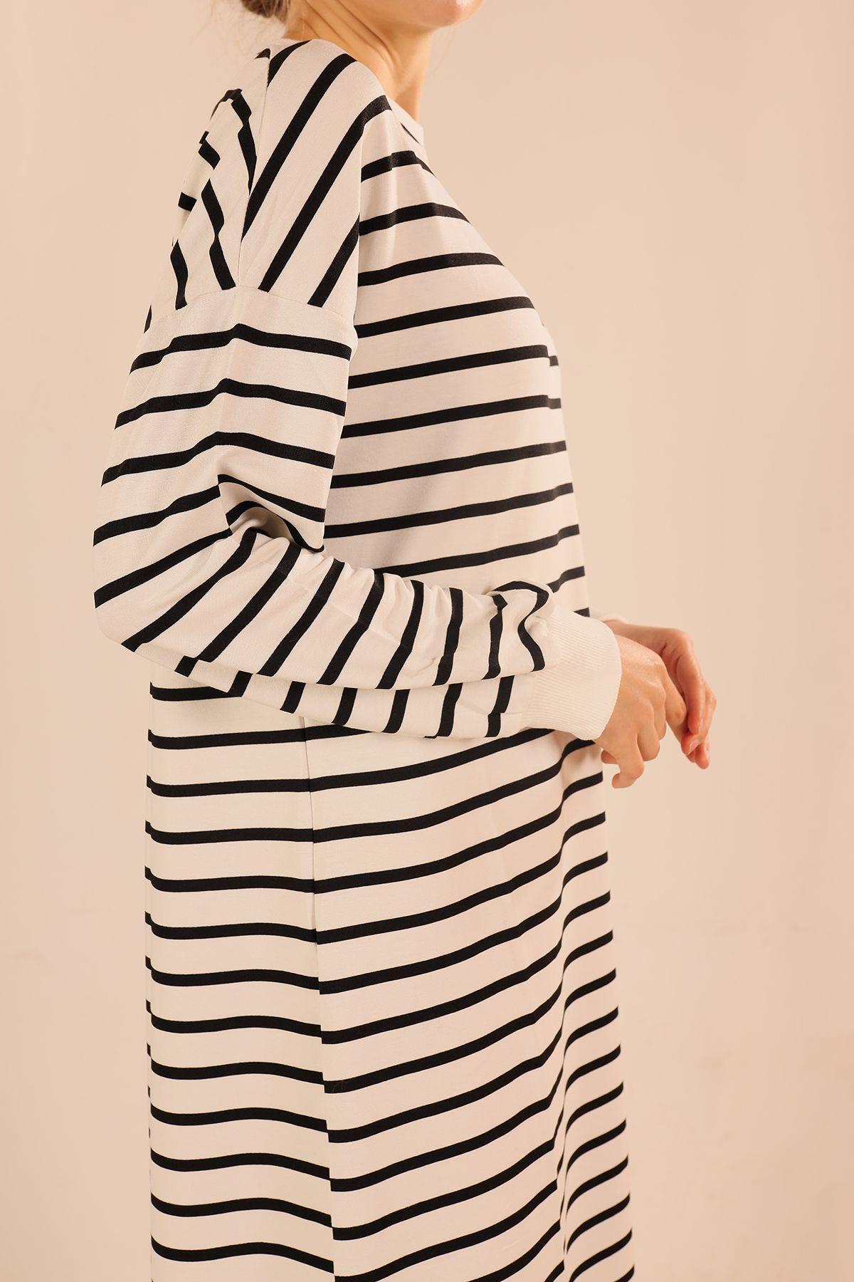 Siyah Çizgili Uzun Sweat 6810 - 5