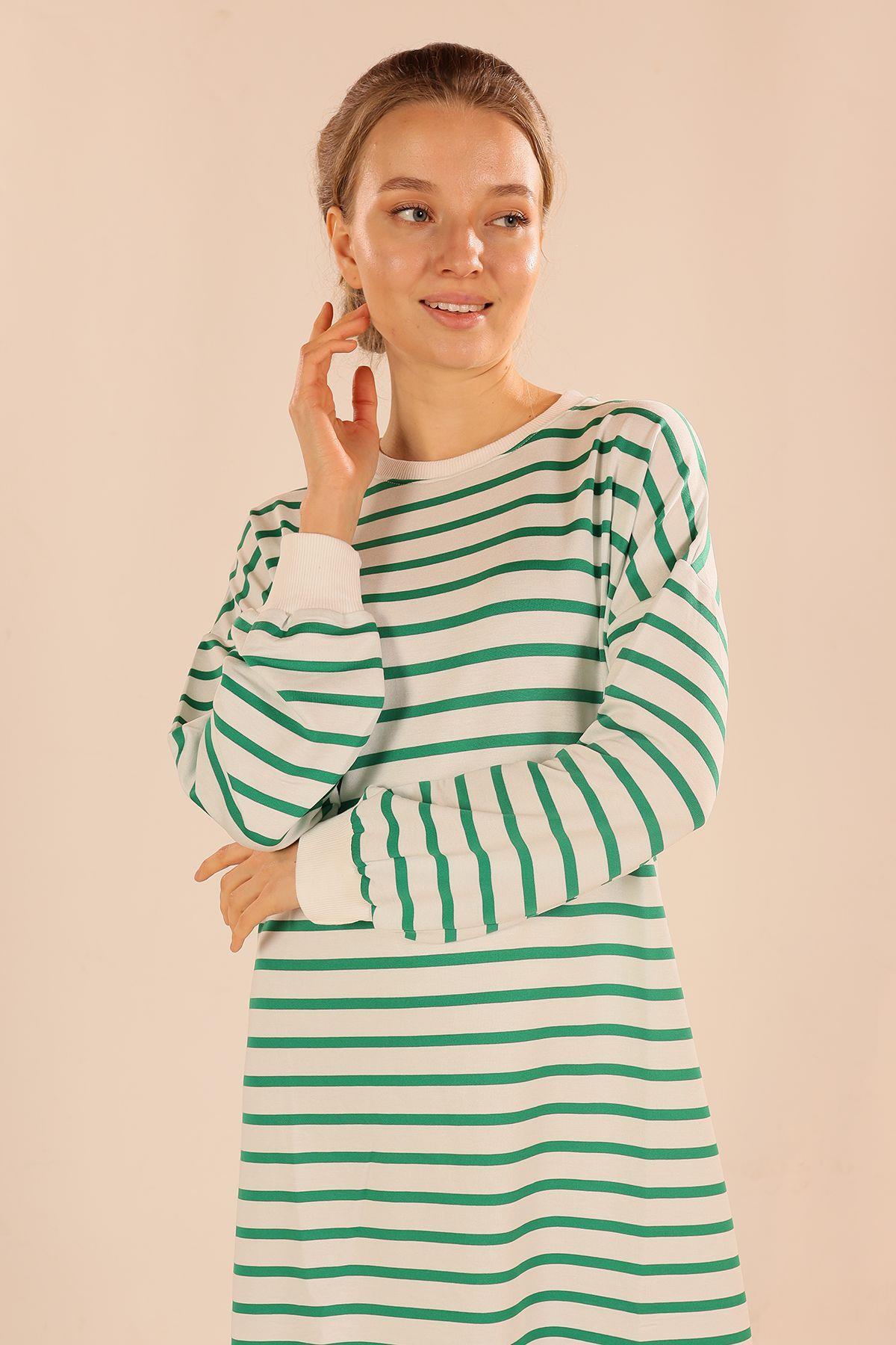 Yeşil Çizgili Uzun Sweat 6810 - 3