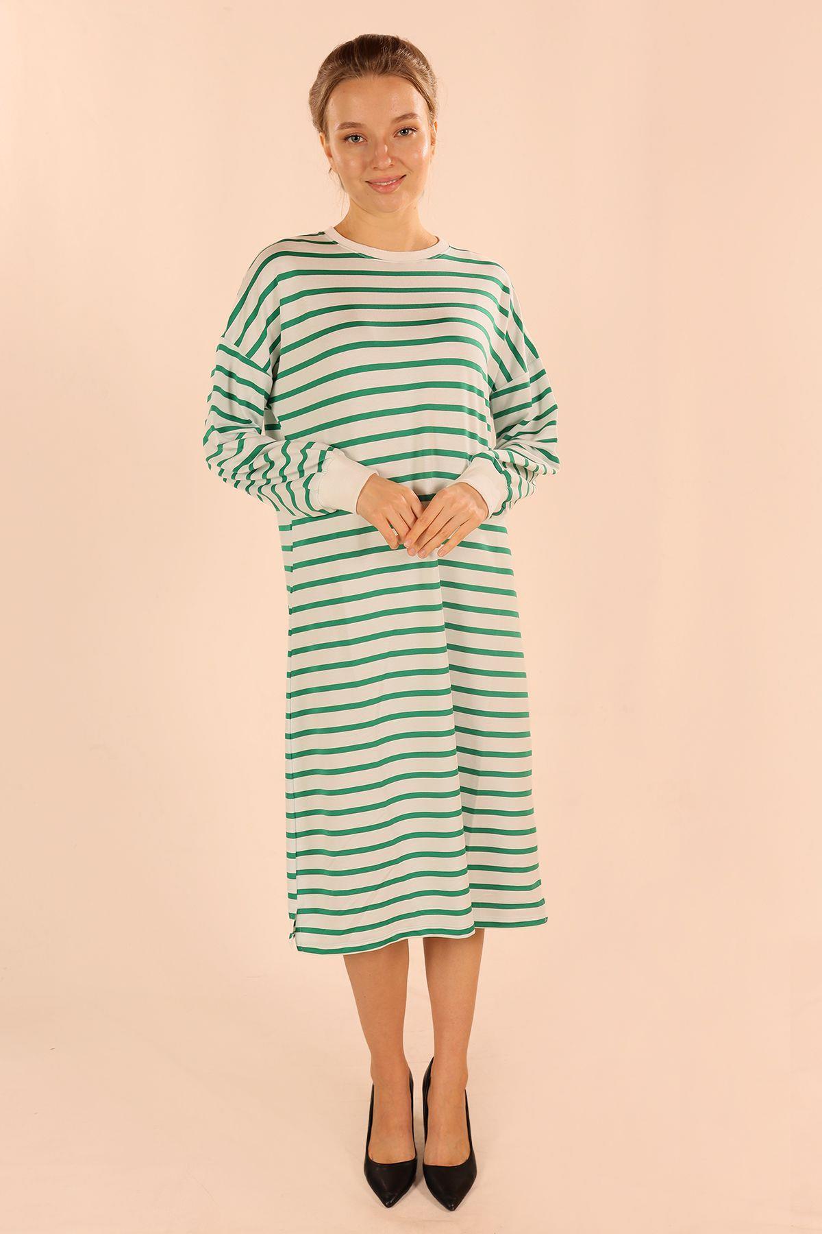 6810 Çizgili Uzun Sweat Yeşil - 1