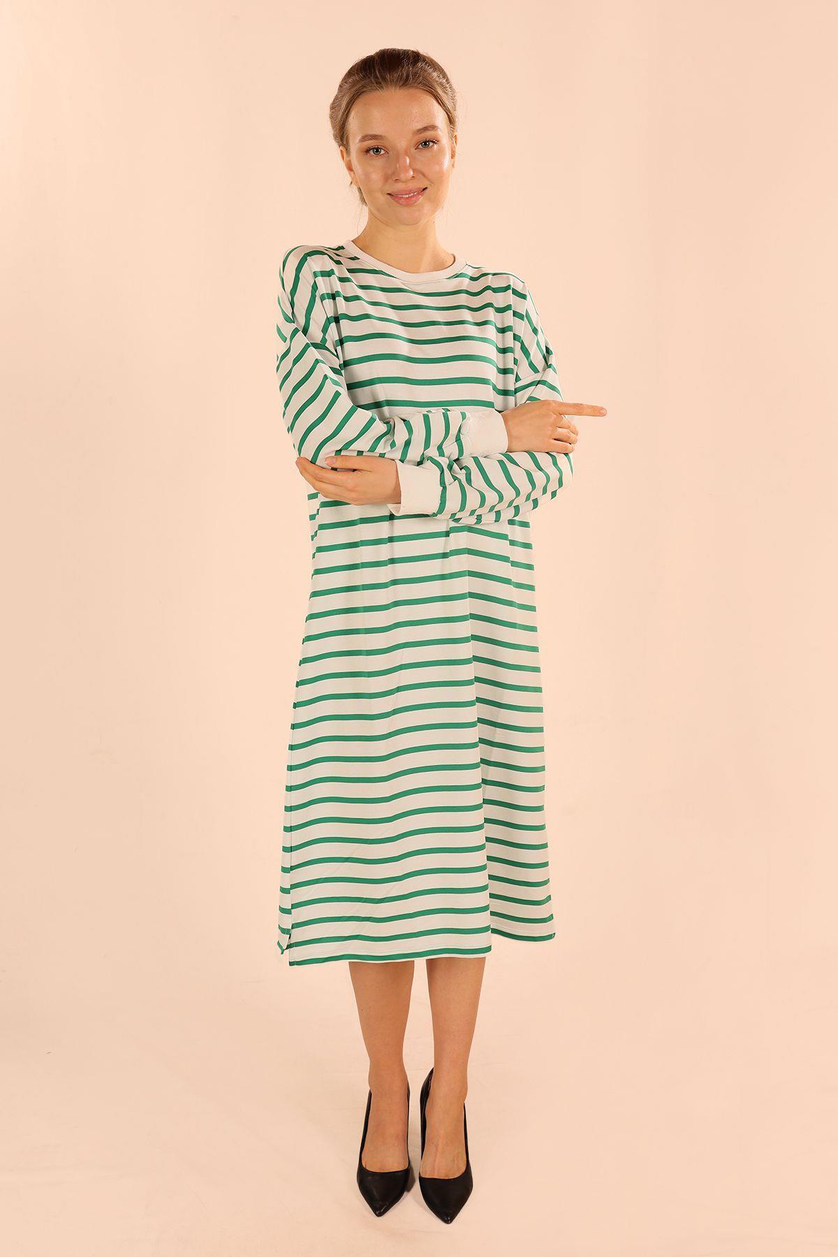 Yeşil Çizgili Uzun Sweat 6810 - 2