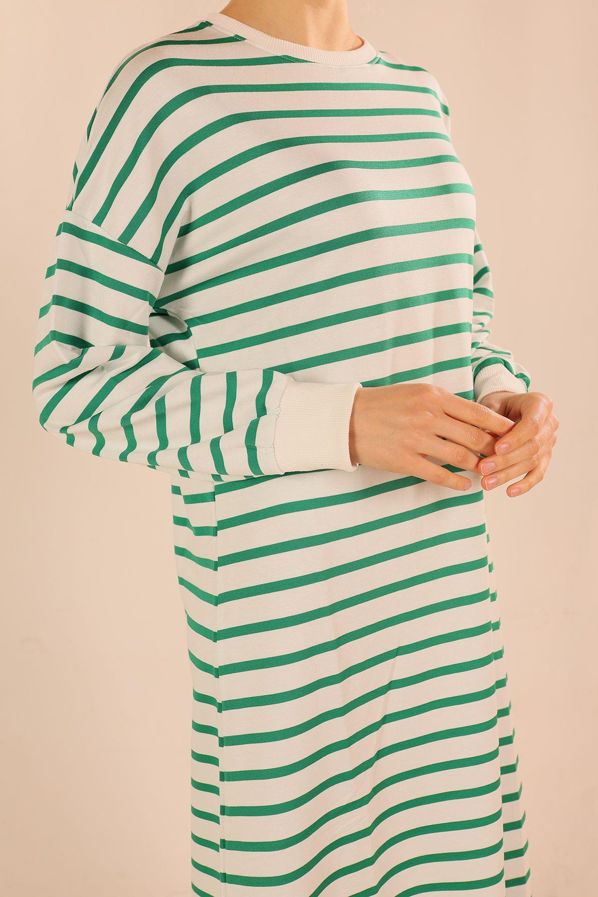 Yeşil Çizgili Uzun Sweat 6810 - 4