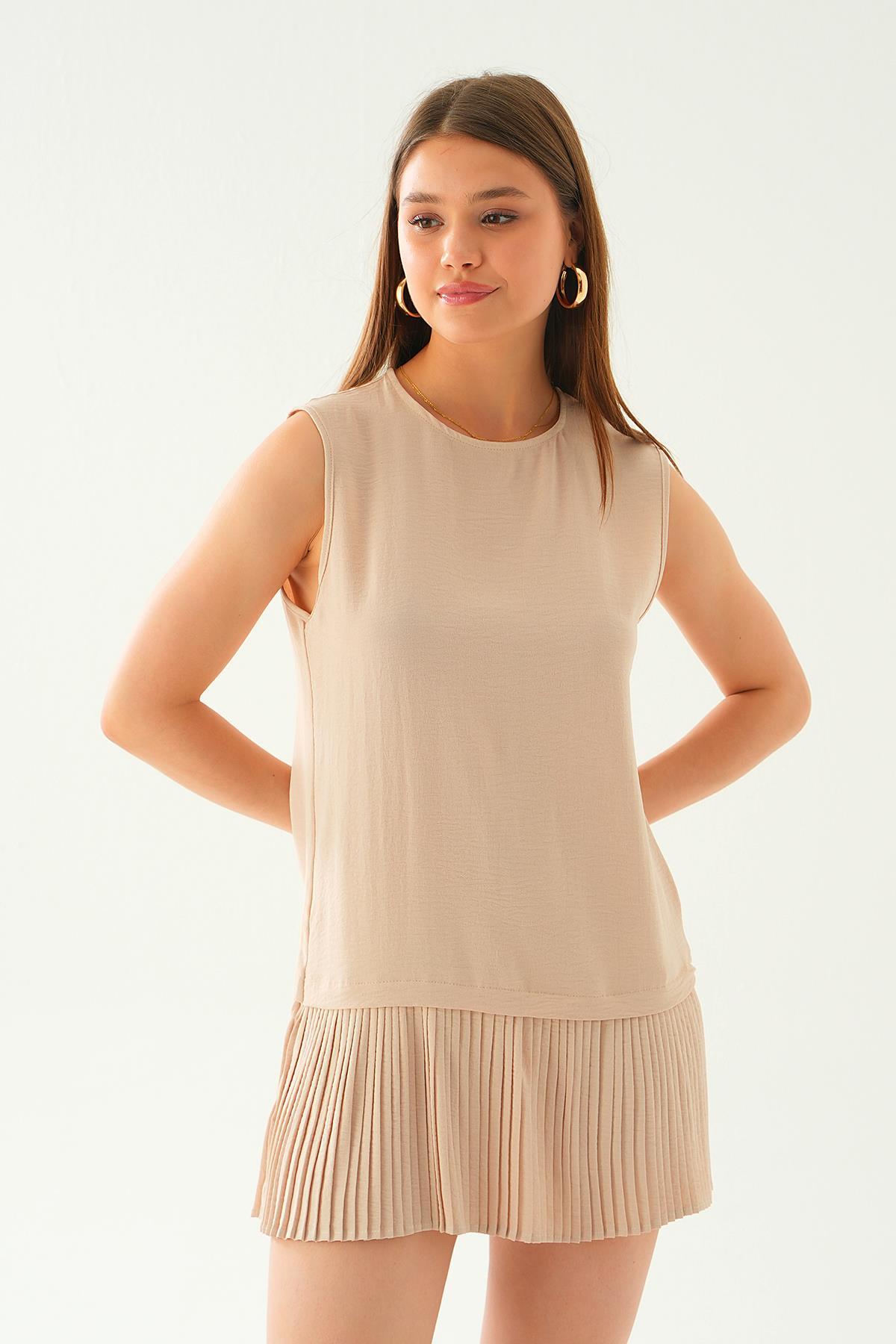 6810A Etek Fırfır Detay Tunik Bej - 2