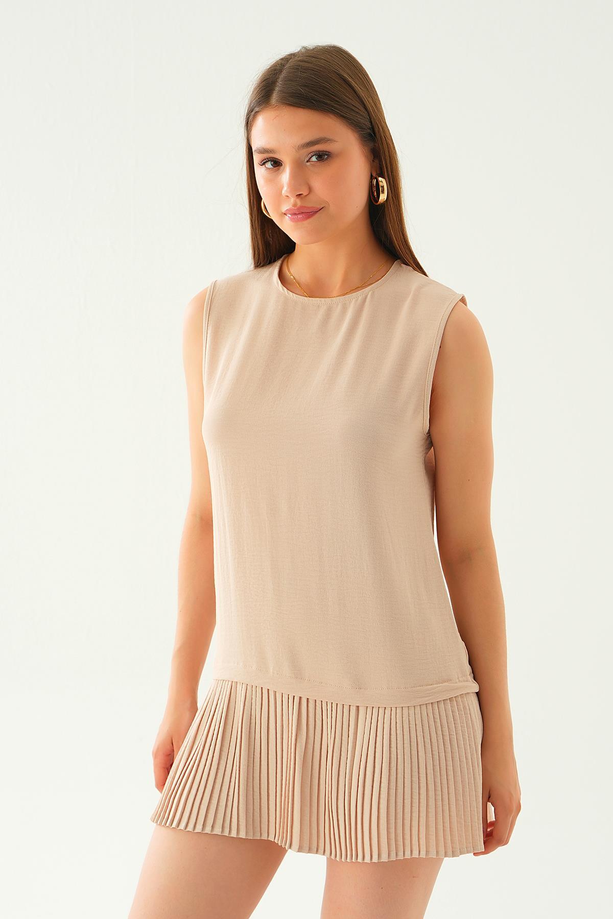 6810A Etek Fırfır Detay Tunik Bej - 3