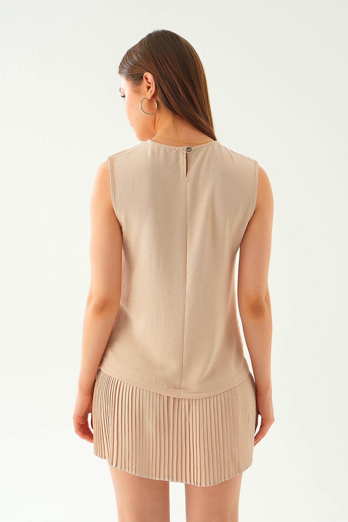 6810A Etek Fırfır Detay Tunik Bej - 4