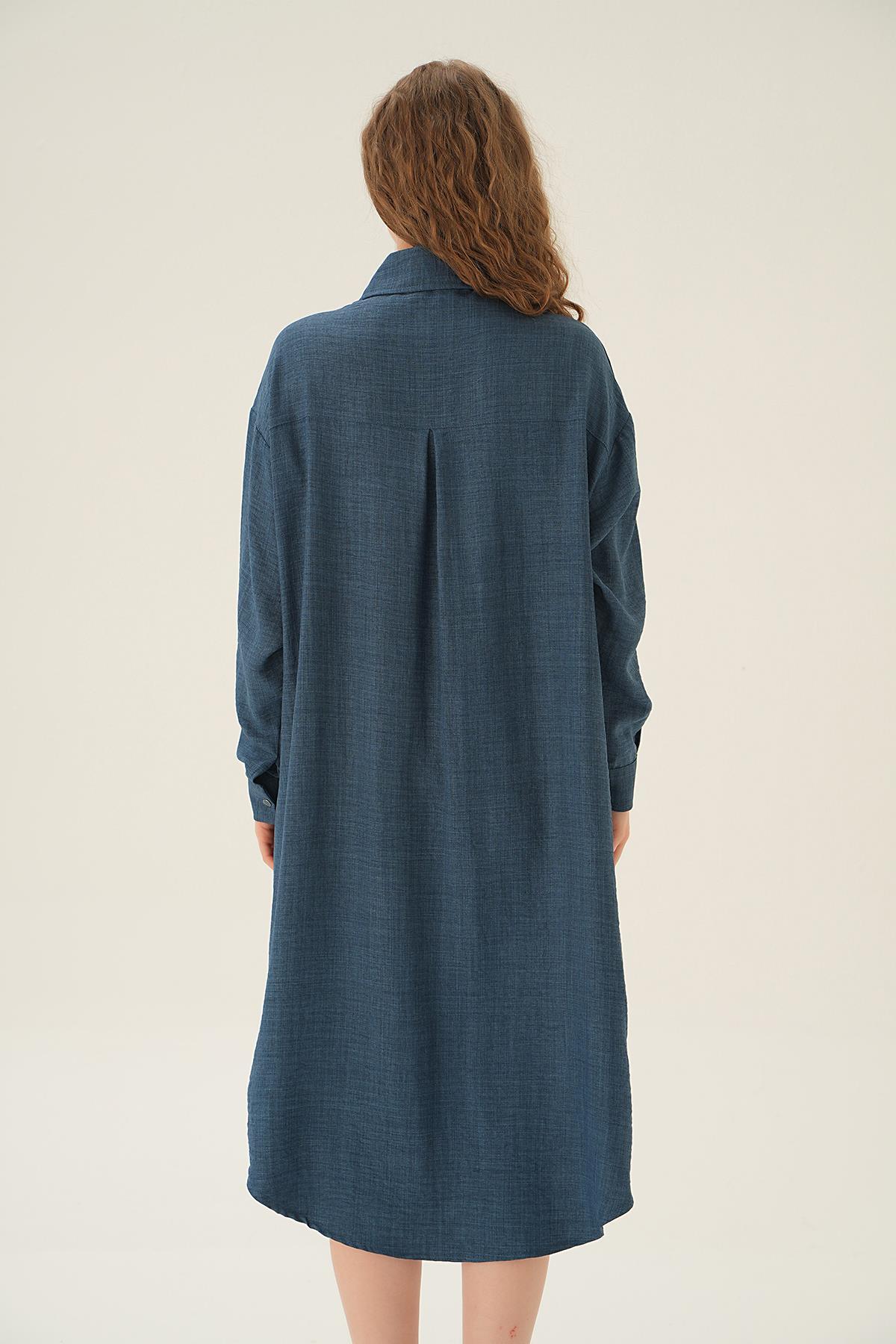 6829A Çift Cep Detay Tunik İndigo - 3