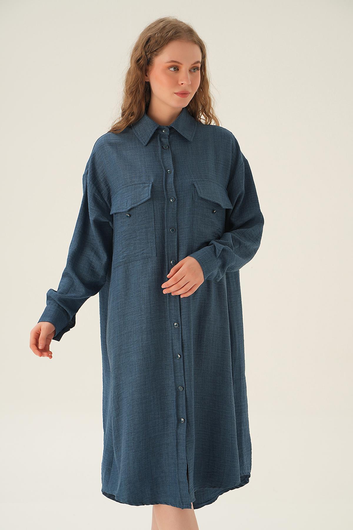 İndigo Çift Cep Detay Tunik 6829A - 2