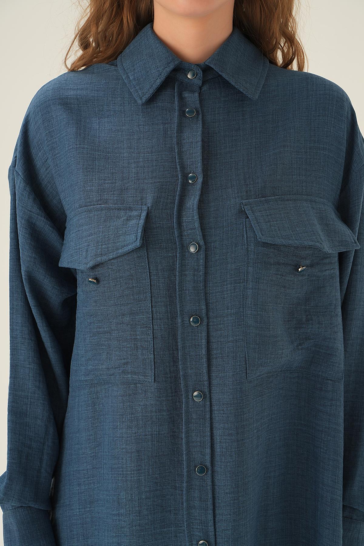 İndigo Çift Cep Detay Tunik 6829A - 4